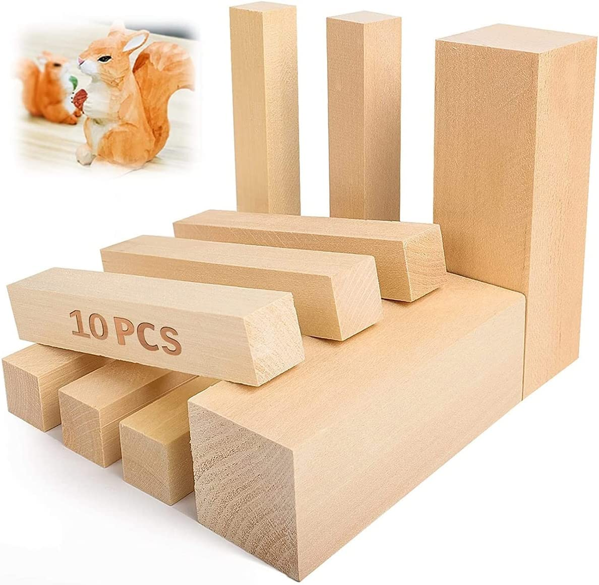 Basswood Carving Block 10Pcs Unfinished Wood Blocks 2 Sizes Natural Soft Wood Carving Whittling Block Art Supplies for Beginner to Expert Carvers DIY Wood Craft image number 5