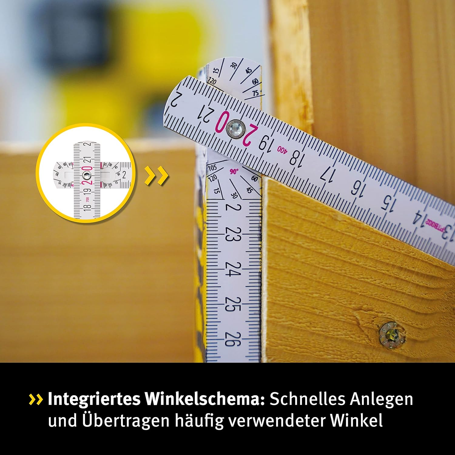 STABILA Folding Rule Type 717, 2 M, White, White/Yellow, Metric Quick Read Scale, Angle Function, PEFC Certified Wood, Polyamide Joints image number 4