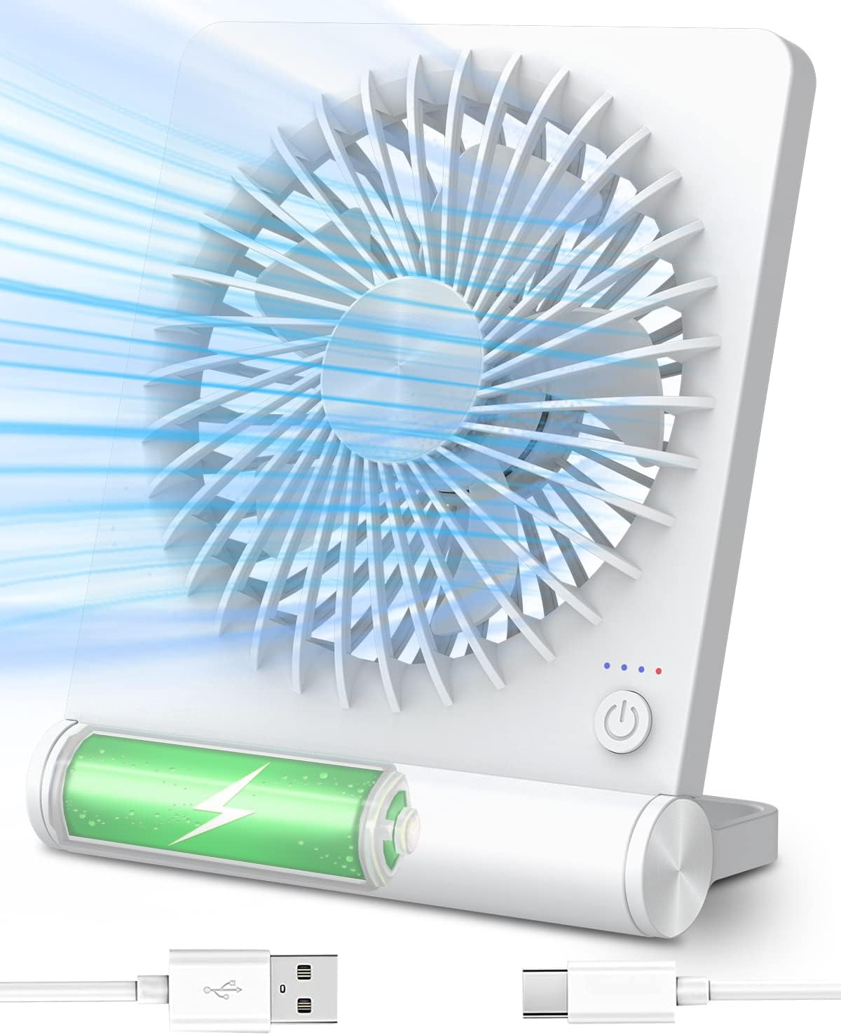 Small Desk Fan, 2000Mah Rechargeable USB Fan Battery Operated,Ultra Quiet, Strong Wind, 3 Speeds & about 4-12 Hours Longer Working, 180&deg;Foldable Mini Desktop Fan for Home Office Travel Outdoor-White