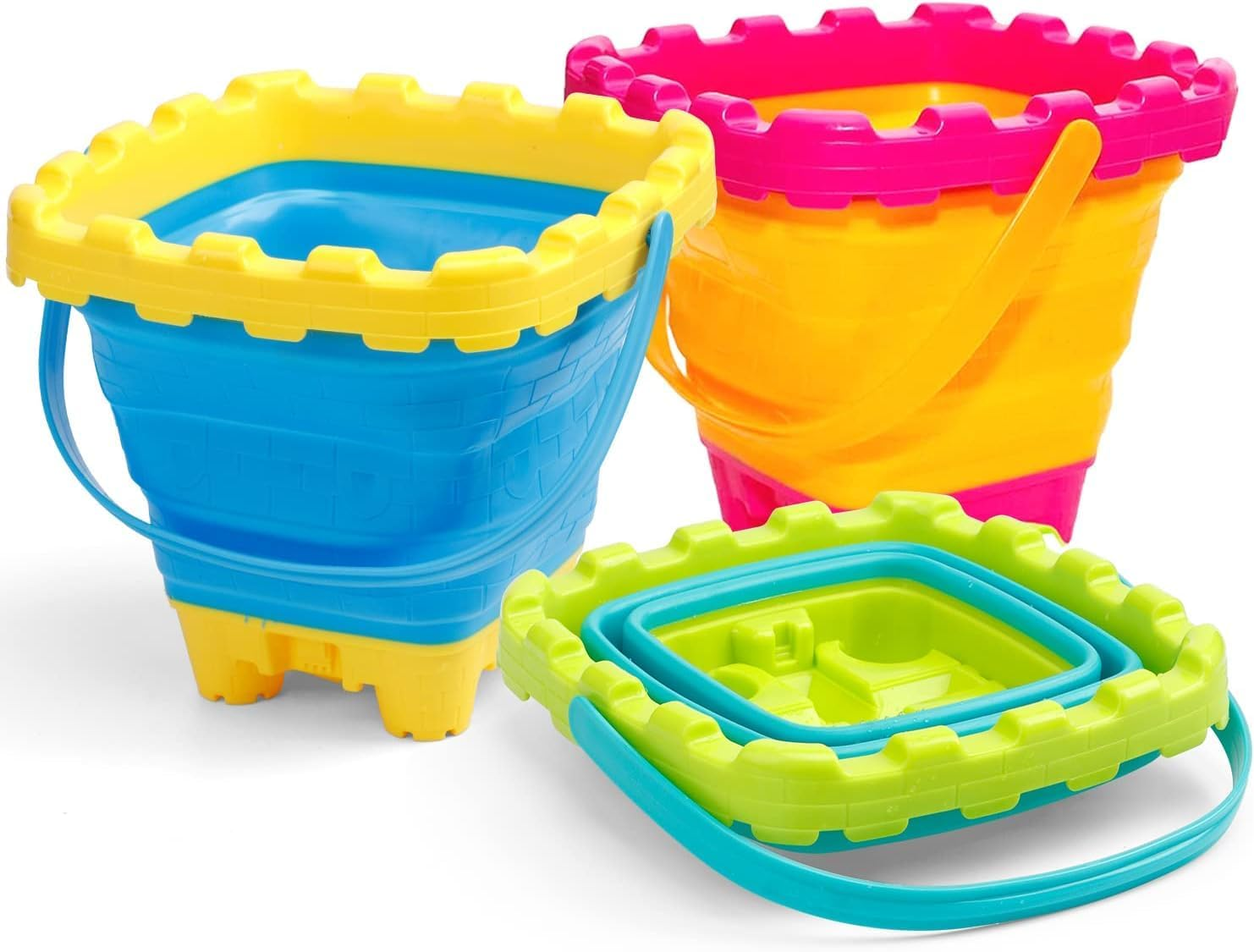 3L Collapsible Bucket, Foldable Pails 3 Packs for Easter Basket Gift, Easter Basket Bucket for Kids Adults, Multi-Use Household Beach Sandbox Pool Cleaning Camping Buckets Travel Toy image number 4