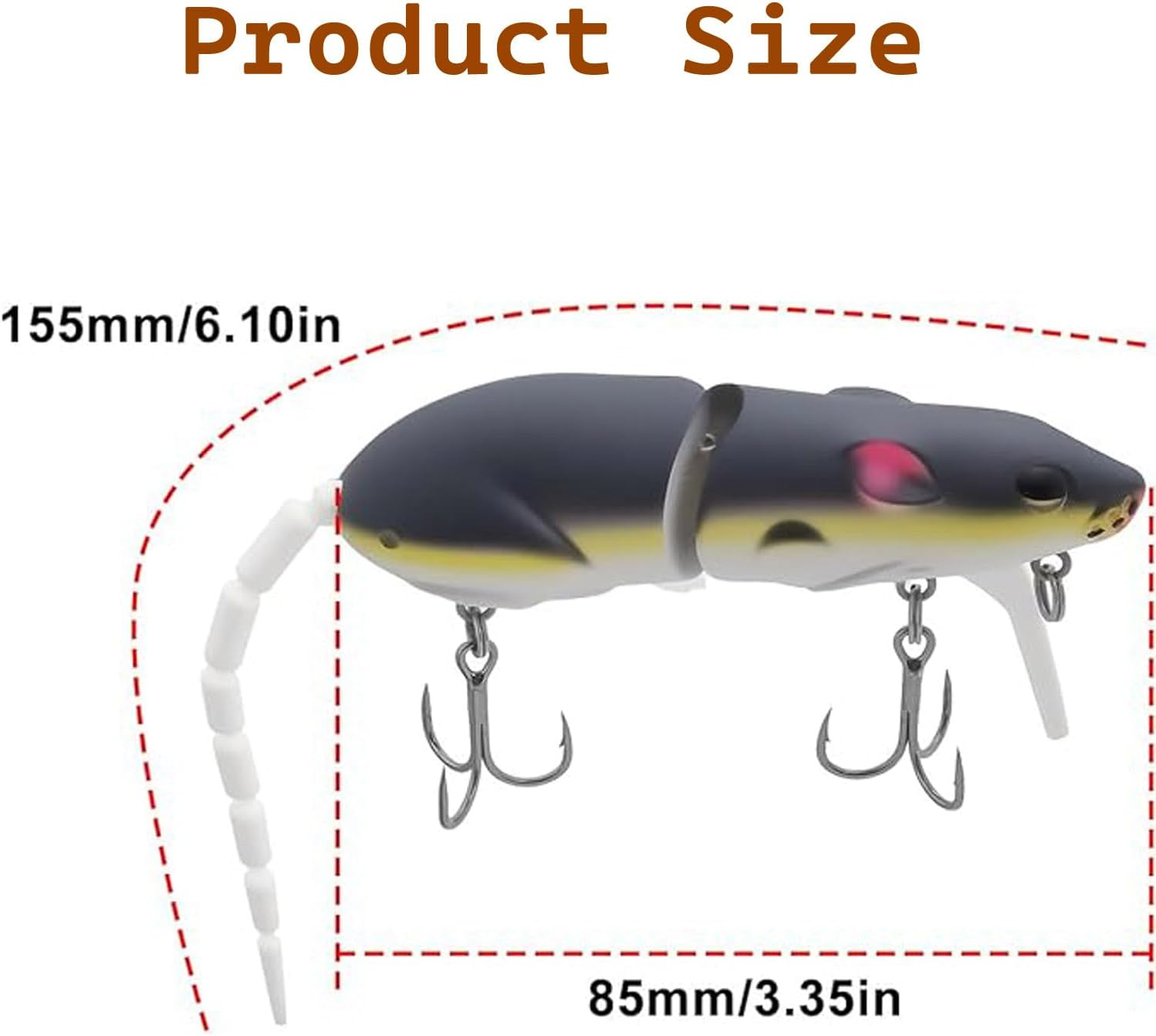 2-Piece Jointed Mouse Swimbait Lure 15G/15.5Cm - Topwater Crankbait for Pike Fishing, Realistic Rat Bait for Predator Fish with 3D Eyes & Lifelike Action image number 5