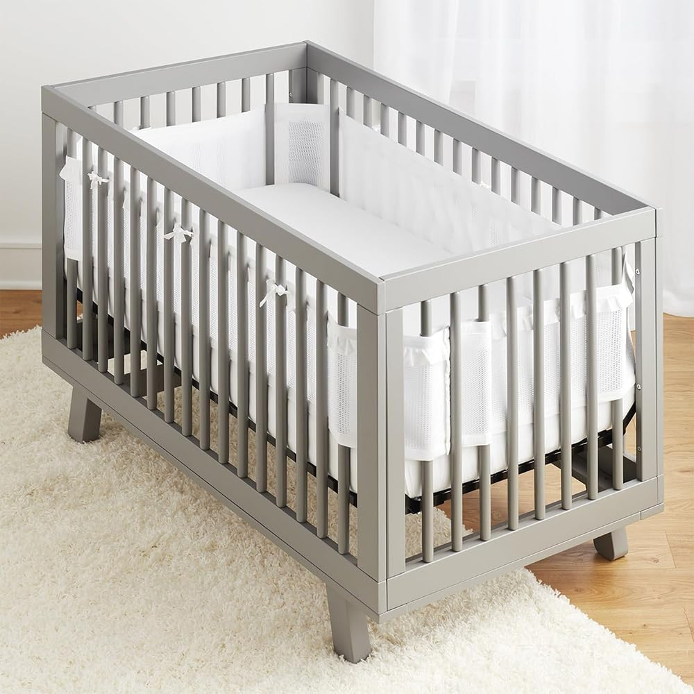 Baby Breathable Mesh Liner Fits Full-Size Cribs,Classic Collection 3Mm Mesh, Four-Sided Slatted and Solid Back Cribs &ndash; Anti-Bumper (White) image number 4