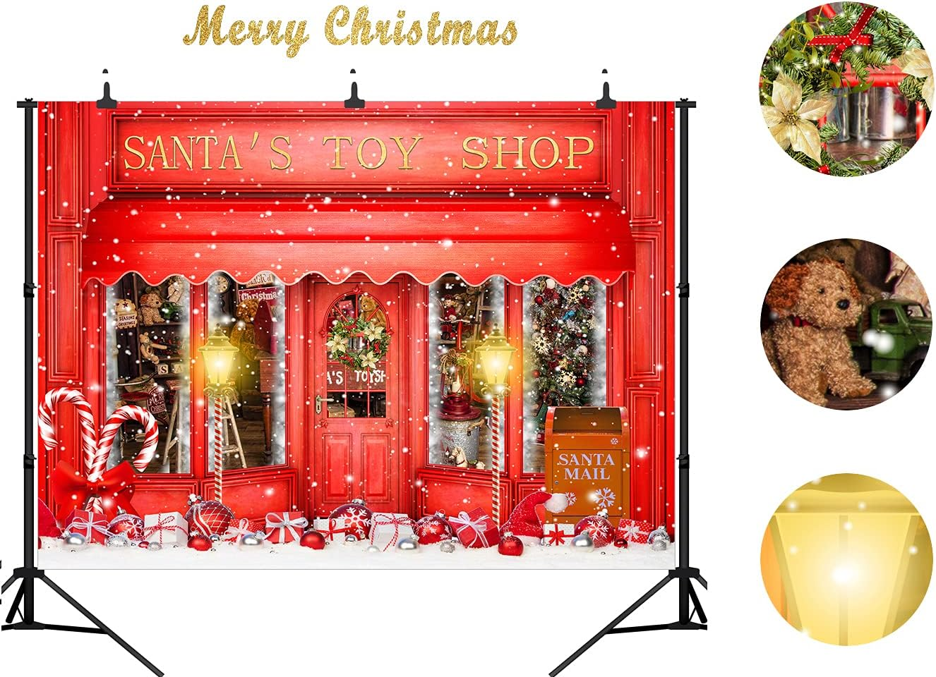 Red Christmas Photo Backdrop Santa'S Toy Shop Candy Cane in Snow World Xmas Family Holiday Party Banner Photography Background Supplies Decor Studio Prop PGT673B 9X6Ft image number 6