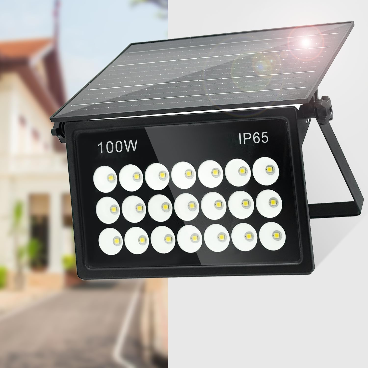 100W Solar Lights Outdoor Waterproof, Dusk to Dawn Solar Powered Security Lights, Solar LED Flood Lights Outdoor, 6500K Cool White, for Porch, Patio, Yard, Garage, Garden