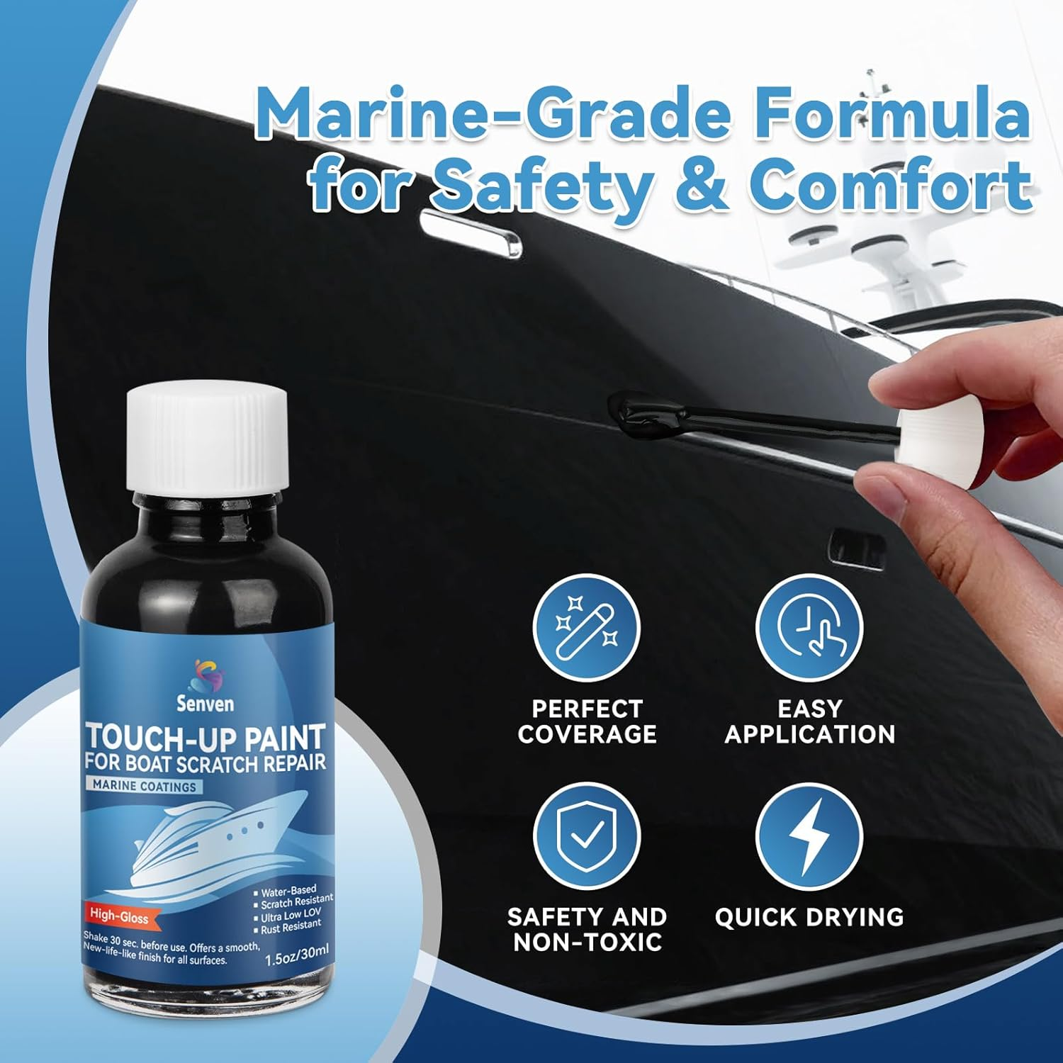 SENVEN White Paint Boat Touch up Pen High-Gloss Boat Scratch Repair Marine Topside Bottom Enamel Marine Repair for Boats, Wood, Fiberglass, Aluminum, Metals Water-Based 30Ml4