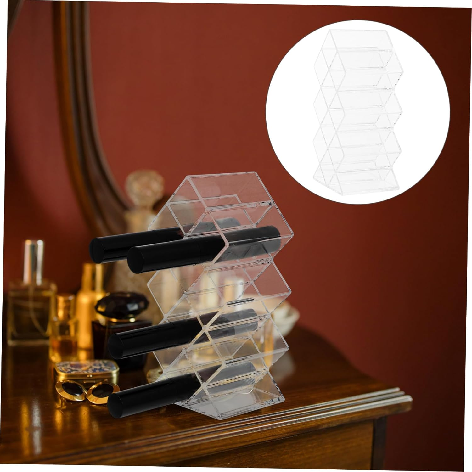 FRCOLOR Cosmetics Storage Rack Acrylic Lipstick Display Stand for Lipstick and Lip Balm Organization Tabletops in Bedrooms Living Rooms image number 3