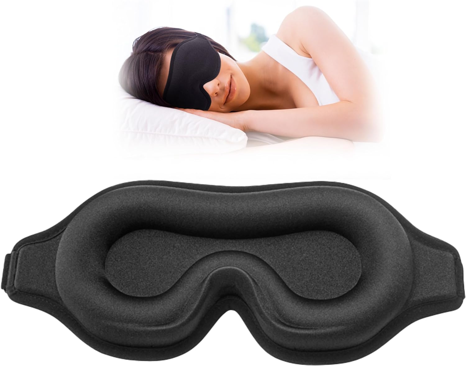 Sleep Mask for Men Women, Upgraded 3D Contoured Cup Eye Mask Blindfold, Block Out Light, Eye Mask with Adjustable Strap, Breathable & Soft for Sleeping, Yoga, Traveling (Black)