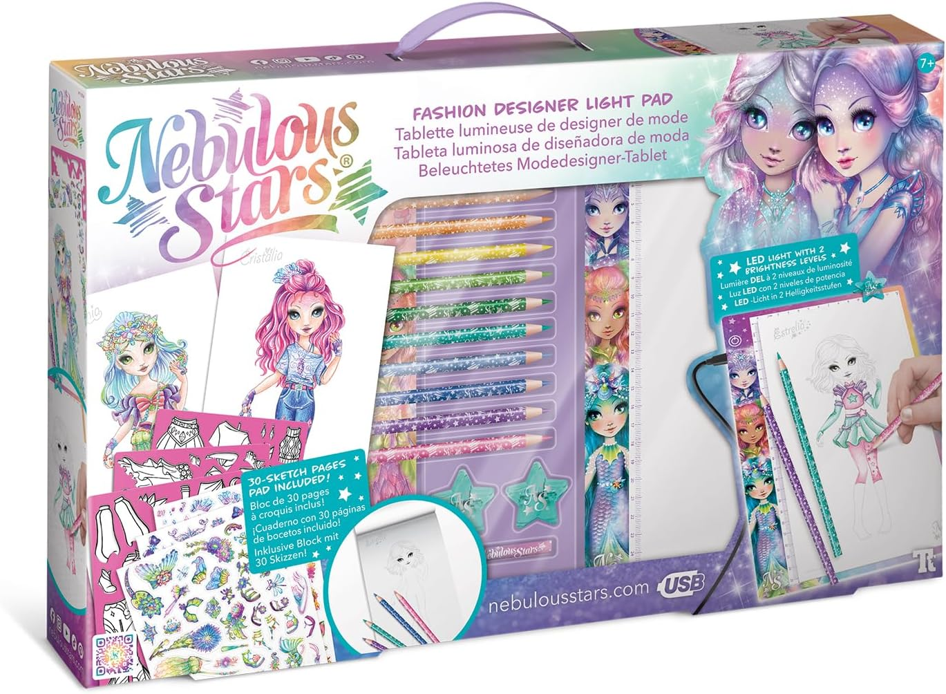 Nebulous Stars Fashion Designer Light Pad- Ultra-Thin Tracing Pad with Stencils, Sketch Pad, Stickers & Colouring Pencils- Creative Fashion Design Kit for Kids image number 6