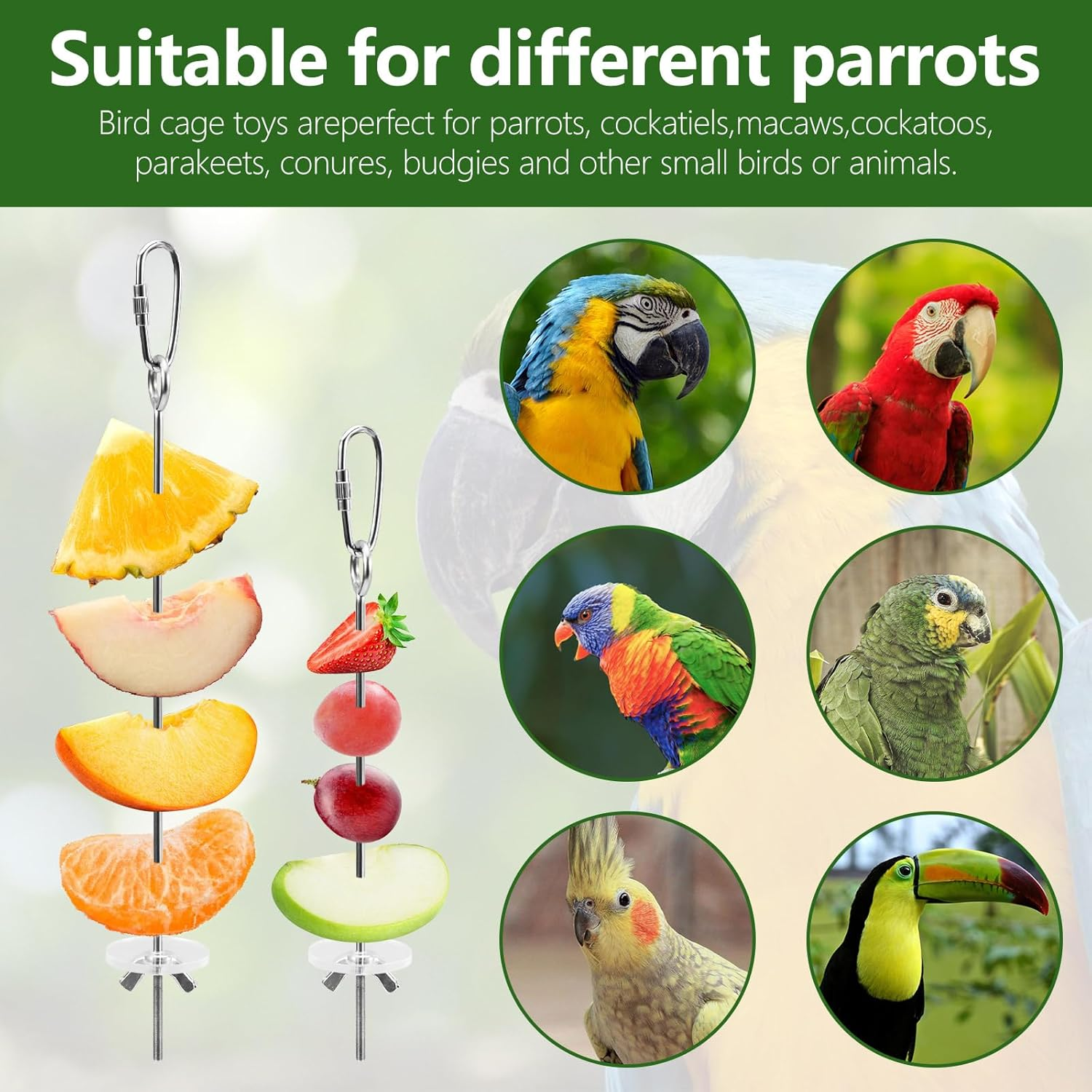 LELE LIFE 5 Pcs Hanging Bird Cage Feeder Parrot Fruit Vegetable Skewer Stainless Steel Parakeet Budgie Bird Cage Accessories image number 5