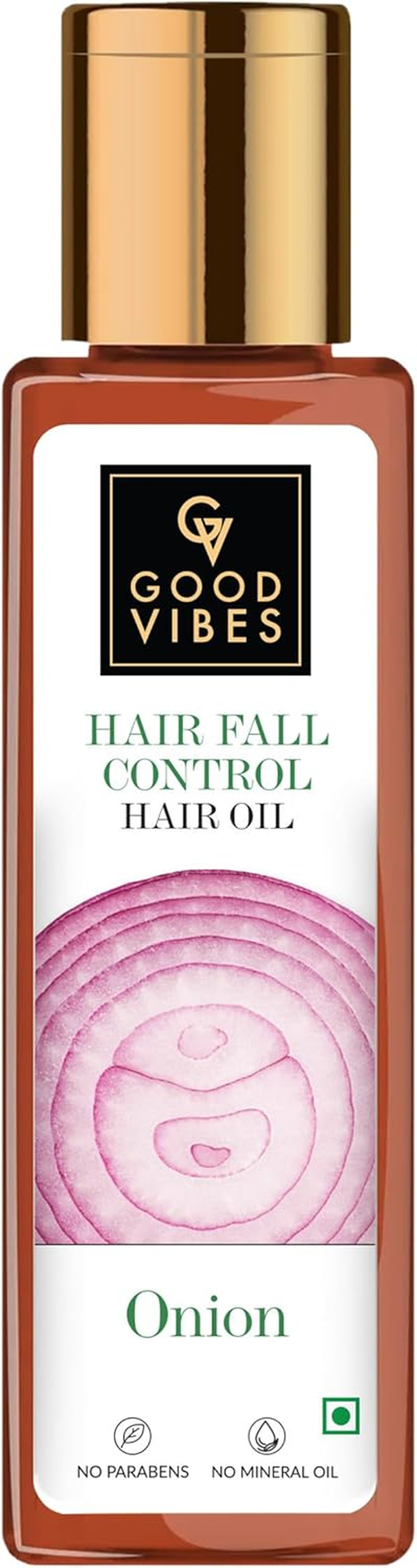 Good Vibes Onion Hairfall Control Hair Oil, 100 Ml | Hair Growth, Smoothening, Strengthening for All Hair Types | Helps Reduce Hair Loss| No Parabens, Sulphates, Mineral Oil