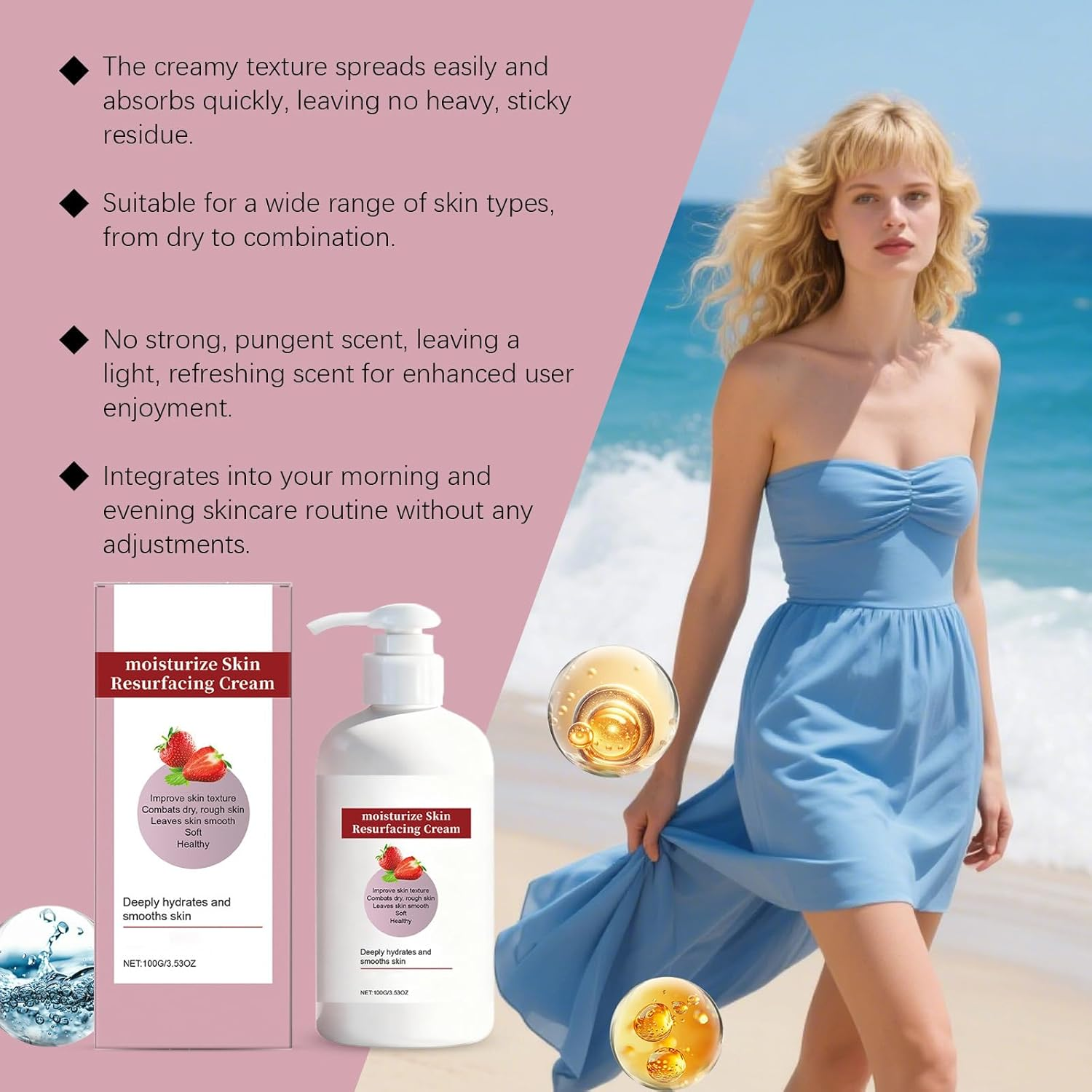 Strawberry Skin Resurfacing Cream, Strawberry Body Lotion for Dry Skin, Strawb/Erry Brightening Cream, Moisturizing Bumpy Sk/In There, Reduce Uneven Texture, Silky and Smooth S/Kin Effect (1 PCS) image number 1