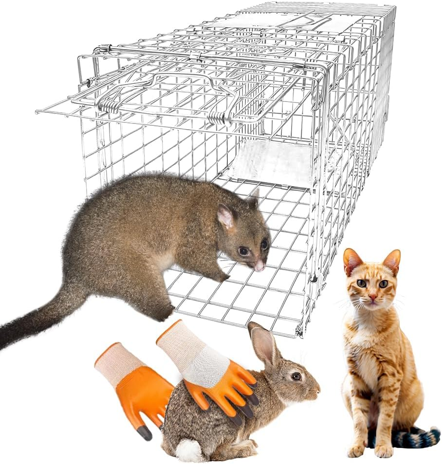 Possum Trap 66 X 23 X 26Cm Humane Large Animal Live Traps for Cats, Squirrels, Skunks, Groundhogs, Rabbits, Possums, Catch and Release Design Heavy Duty Folding Cage for Possum Stray Cat Fox Opossum