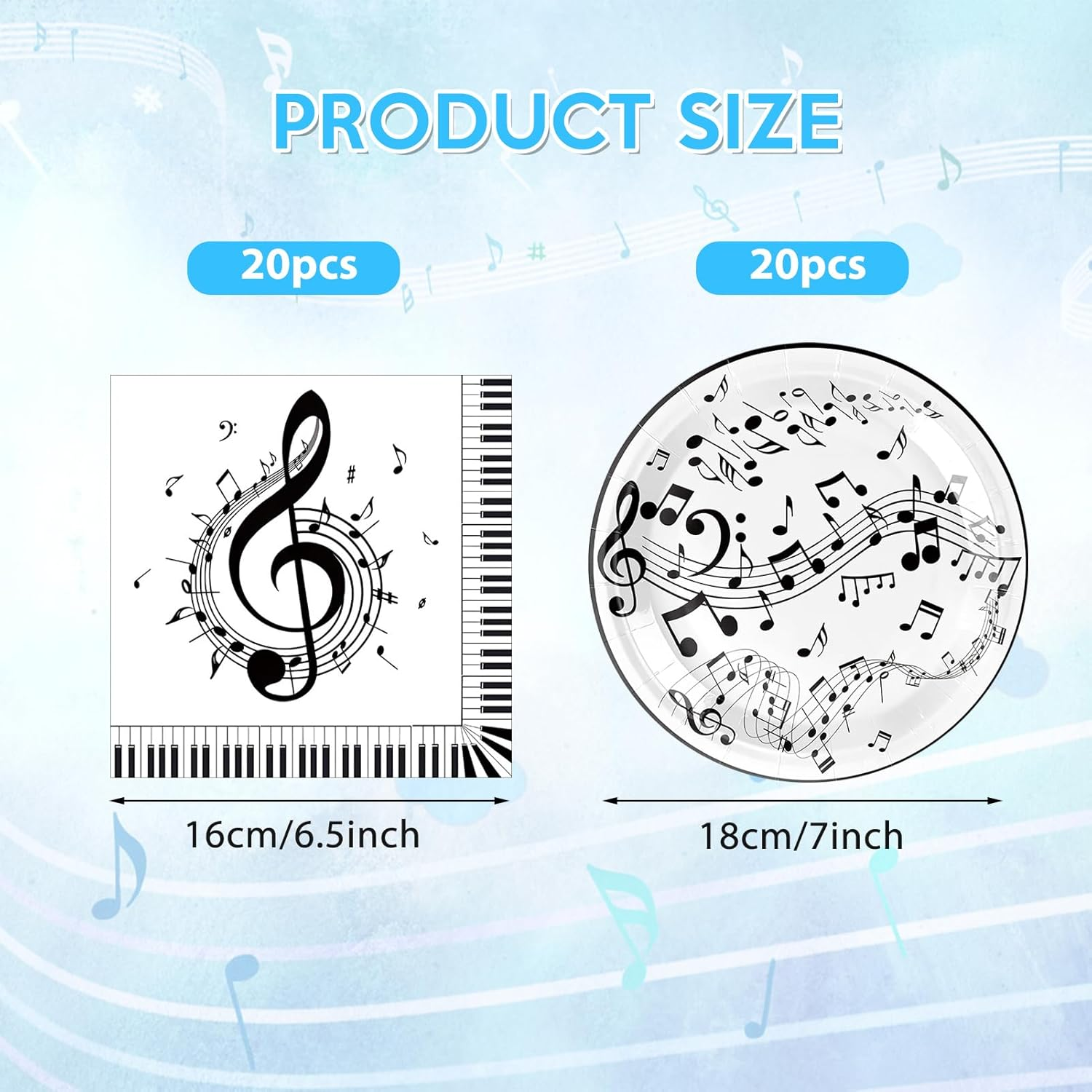 40PCS Music Theme Party Decorations Musical Note Plates Napkins Music Notes Party Disposable Tableware for Wedding Baby Shower Birthday image number 5