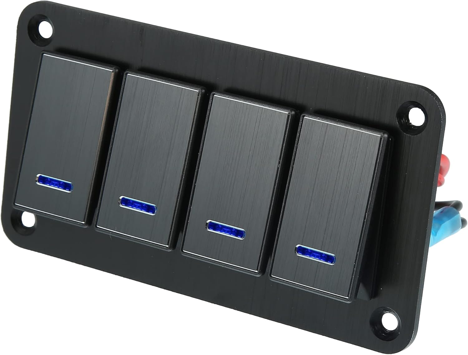 X AUTOHAUX 4 Gang Rocker Switch Panel 3 Pin on off Pre-Wired Toggle Switch Control Waterproof Aluminum Alloy Blue LED Light Push Button for 12V 24V Black image number 2