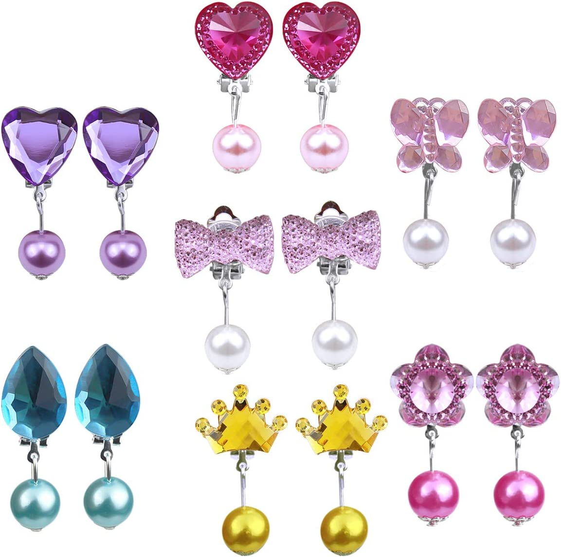 Clip Earrings Set for Children Girls, 7 Pairs Girls Game Earrings, Dress up Princess Jewellery Accessories for Birthday Party Gift Toy Packed in Transparent Boxes image number 4