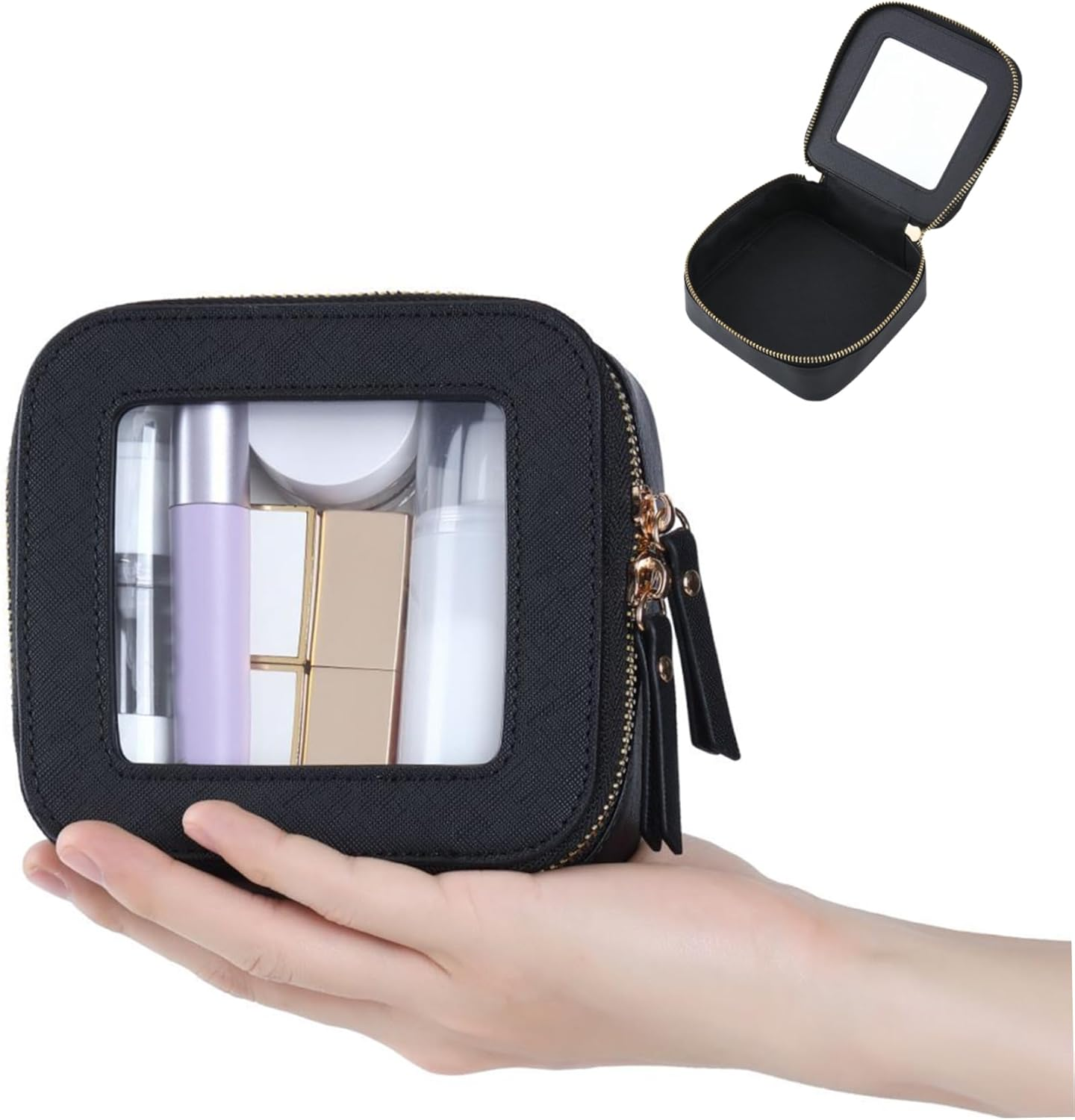 Clear Makeup Bag 5.5X5X2.4 Inch Small Makeup Bag Waterproof PU Cosmetic Organizer with Zipper Portable Clear Travel Makeup Bag Makeup Pouch Clear Toiletry Bag for Toiletries, Hair Tie and More/927 image number 4