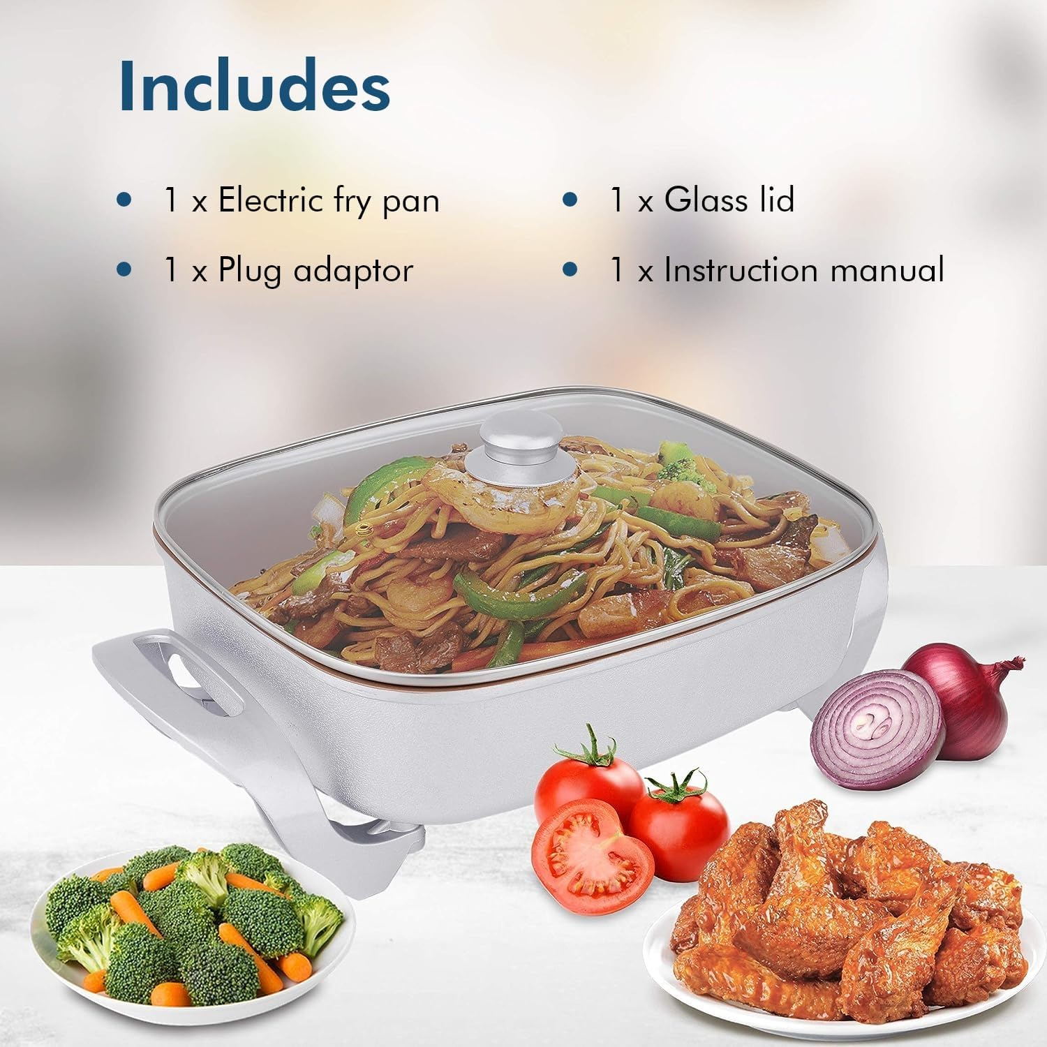 Healthy Choice 38X30CM Electric Kitchen Skillet with Nonstick Copper Coated Grill Pan & Glass Lid Cover, Indoor Countertop Cooking Pan with Temperature Control & Handle Compact Easy Clean image number 1