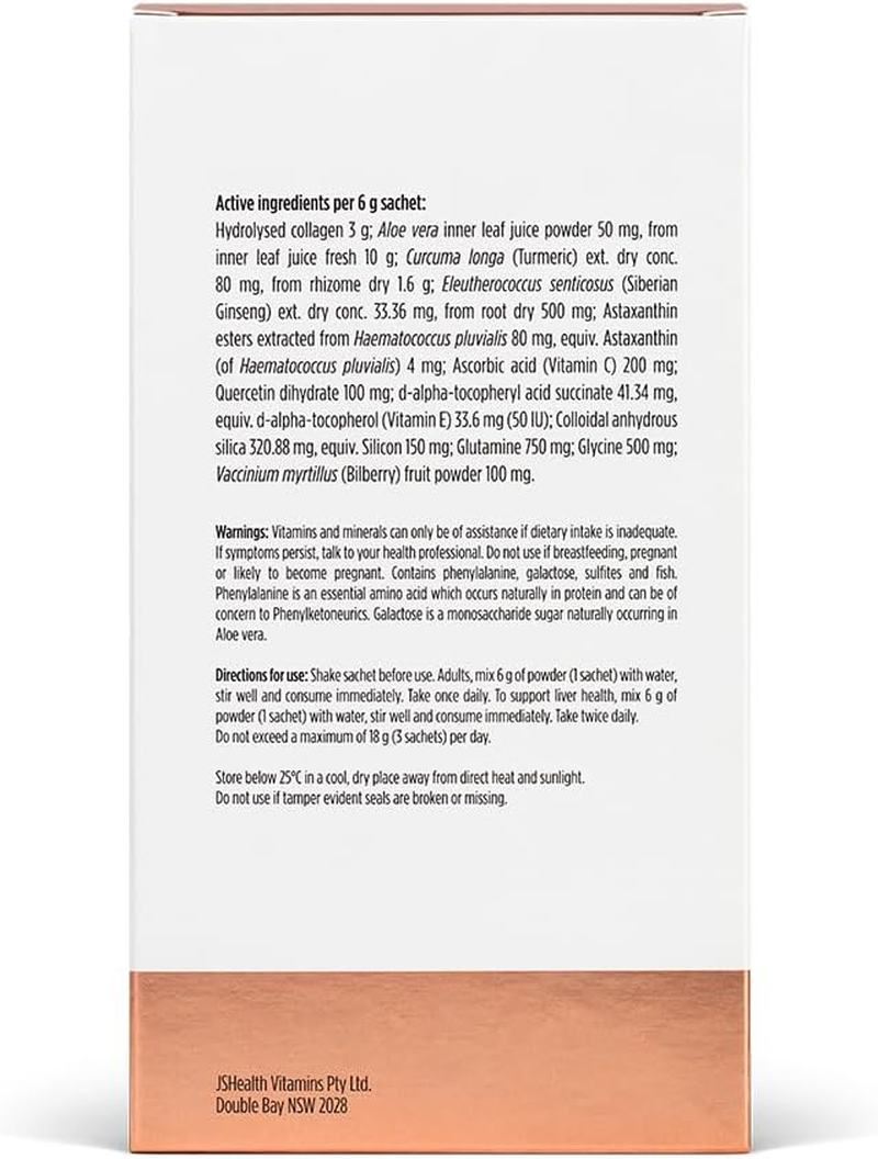 Jshealth Vitamins Vitality X + Collagen - Beauty Powder Supplement Sachets with Aloe Vera Silica and Vitamins C & E to Nourish Hair Skin and Nails (30 Sachets) image number 3