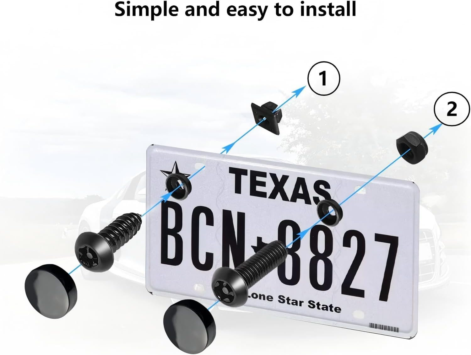 Stainless Steel Anti-Theft License Plate Screws Kit, M6 1/4-Inch Tamper Proof Hardware with Fastener Nuts, Caps for Front Rear Frame Mounting image number 2