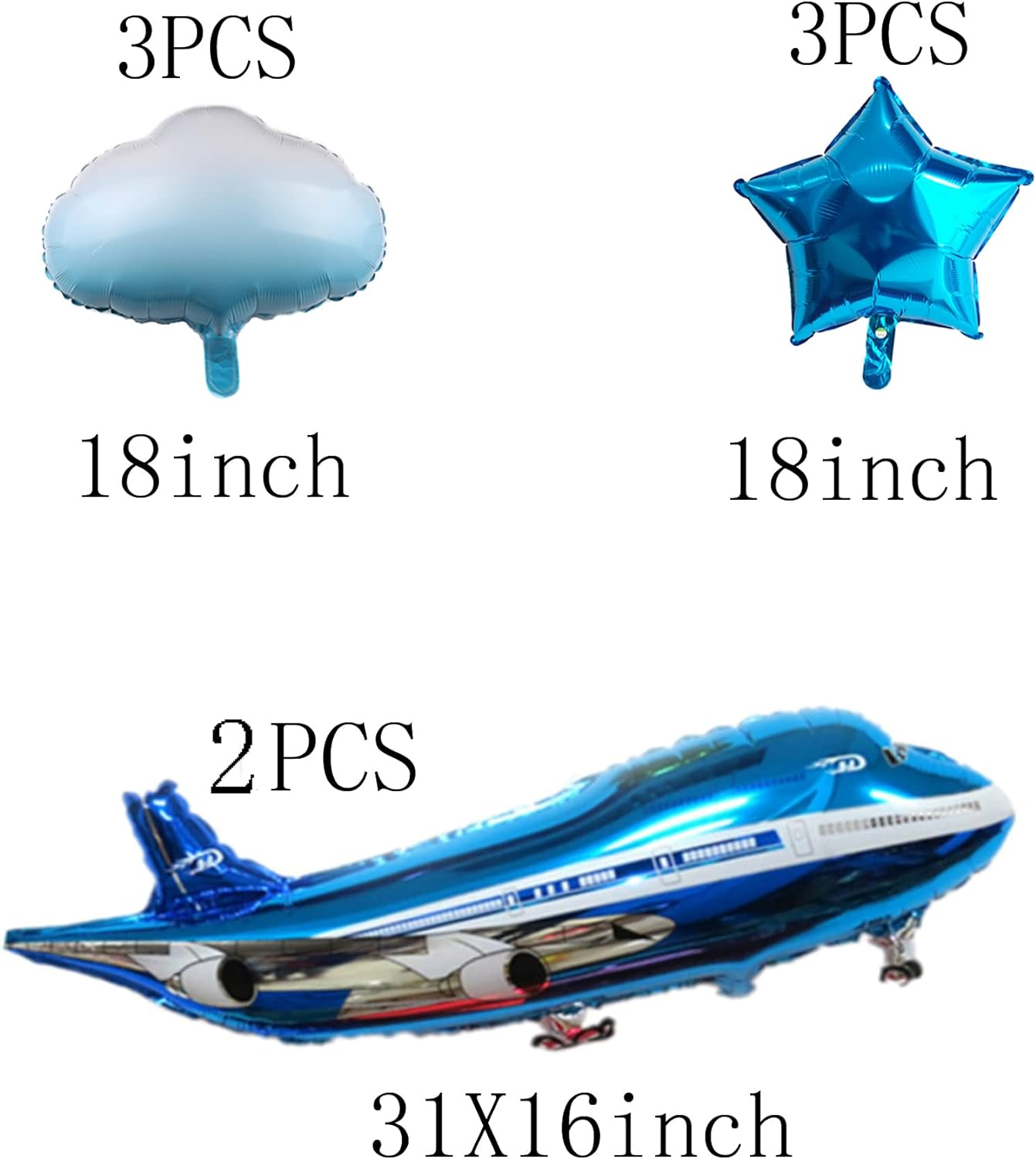 31Inch Large Airplane Blue Party Decoration Airplane Balloon Birthday Party Supplies(8Pcs) image number 2