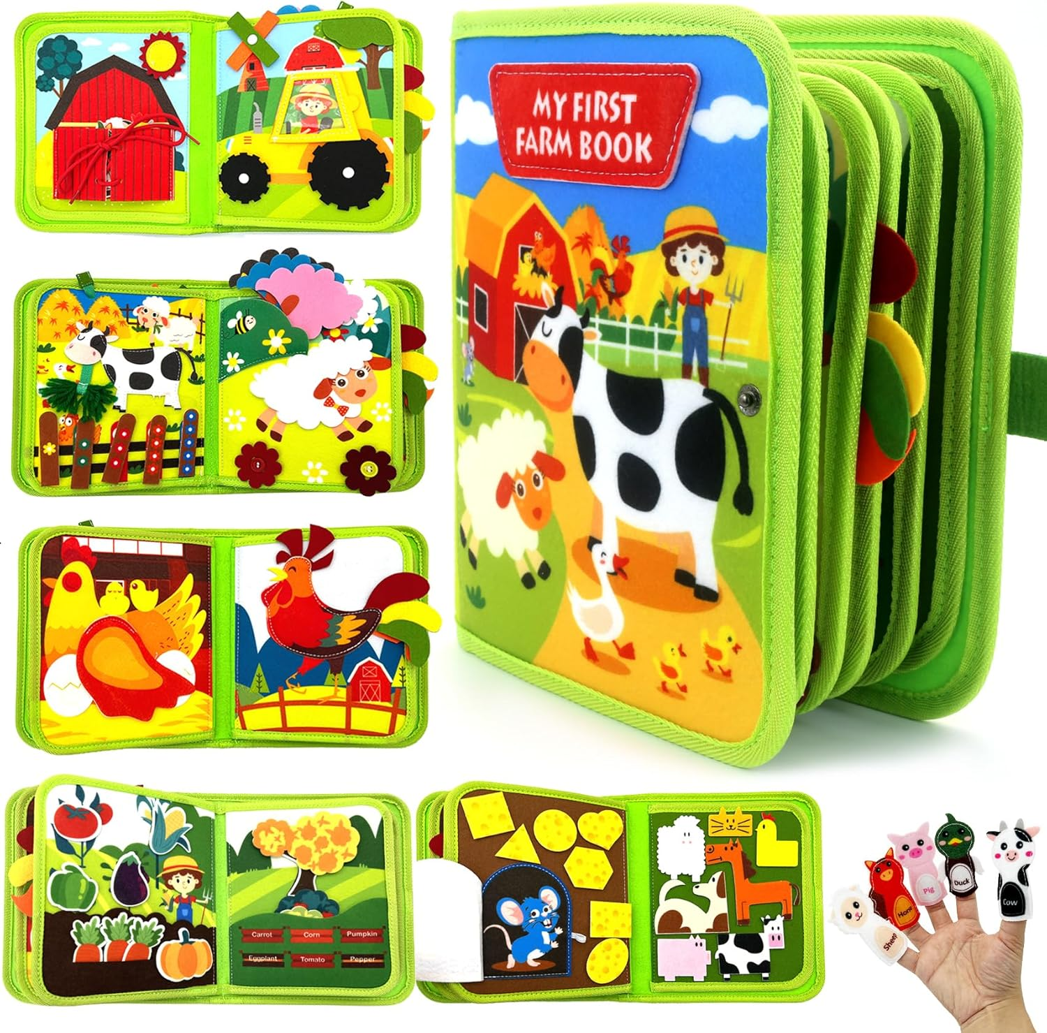 Meafeng Farm Busy Book for Toddlers 3+, Montessori Toys Busy Board for 3+ Years Old Boys Girls, Travel Toys Quiet Activity Book with Life Skills, Cognition, Sorting, Matching