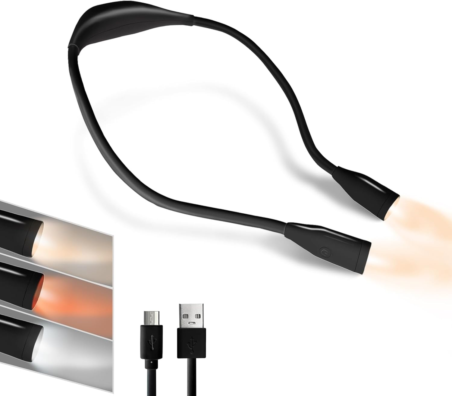 TINYOUTH White Neck Lamp for Reading, 1000Mah USB Rechargeable Book Neck Light Knitting Light with 3 Light Modes Stepless Dimming for Fishing Repairing Sewing Craftwork Crocheting