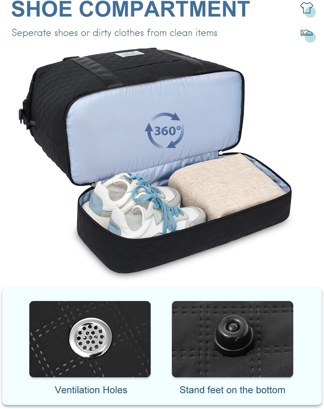 BAGAIL Travel Duffel Bag, Weekender Bags for Women, Overnight Gym Carry on Tote Bag with Wet Pocket, Hospital Mom Bag for Labor and Delivery - Extra Large, Grid-Black image number 2