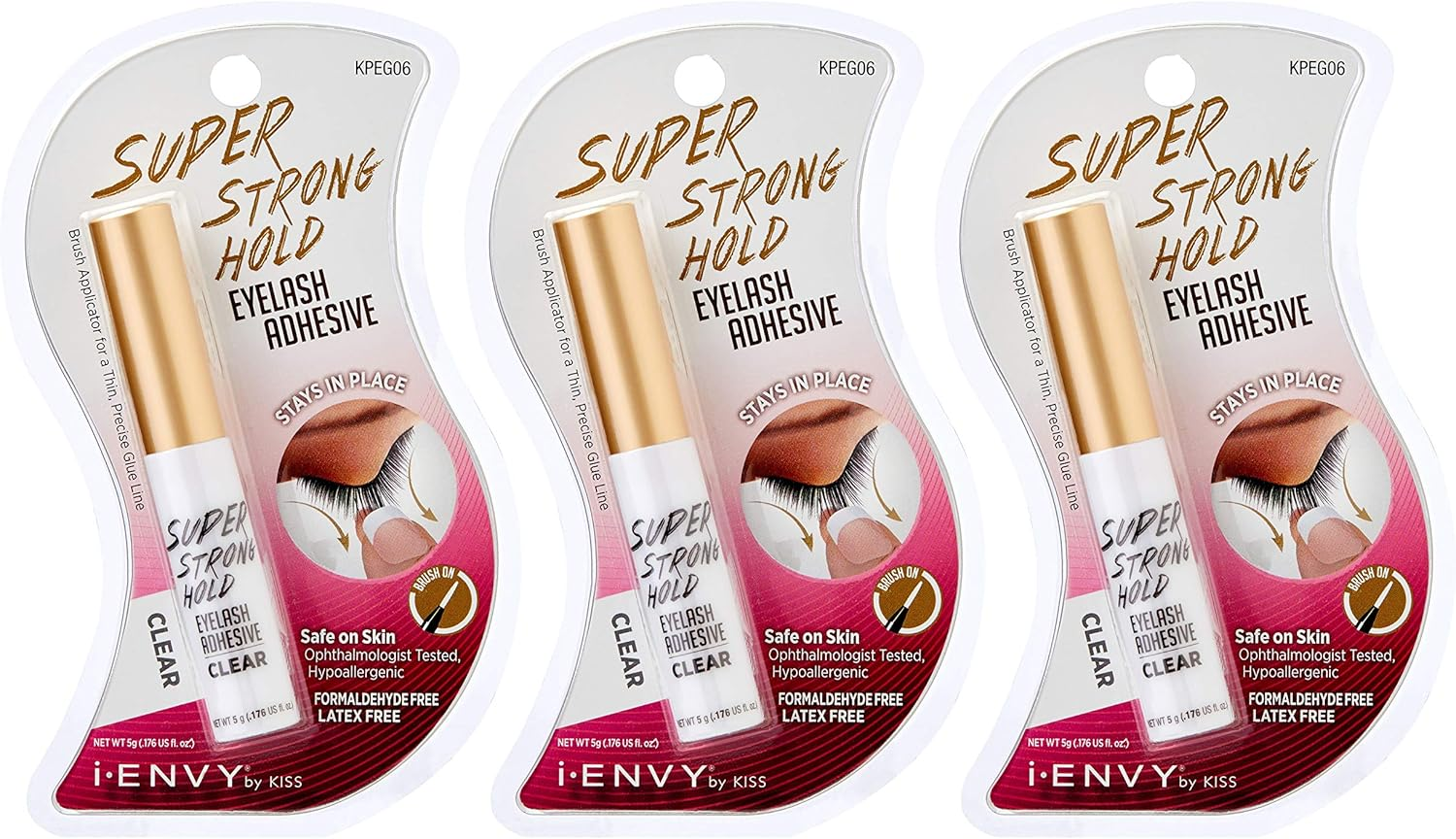 KISS I Envy Eyelash Adhesive Super Strong Hold Clear KPEG06 (3 PACK) image number 1