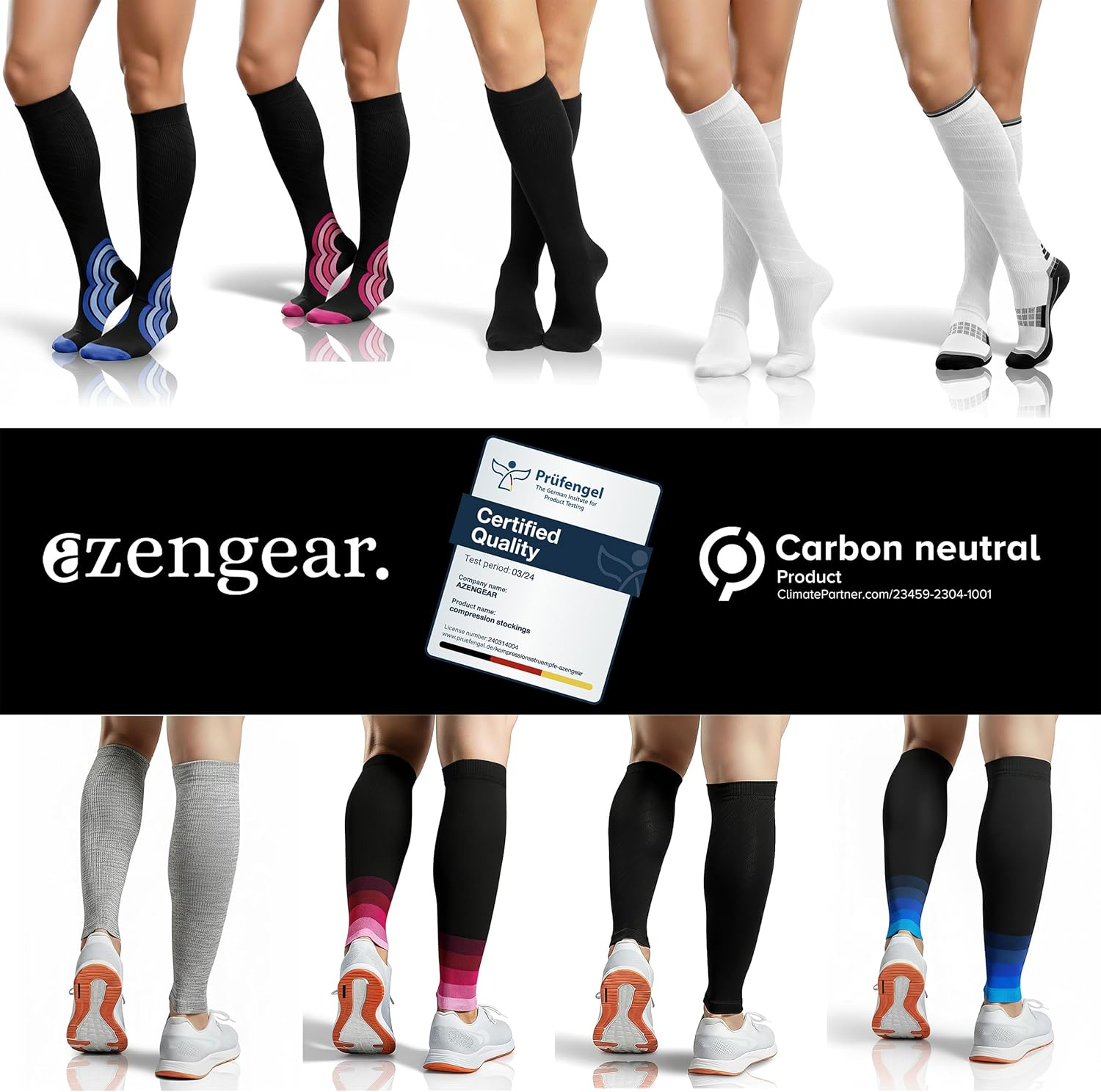 Azengear Compression Socks for Men, Women (20-30 Mmhg) anti DVT Calf Support Stockings, Flight Travel, Swollen Legs, Varicose Veins, Running, Sport, Nurses, Shin Splints, Pregnancy image number 5