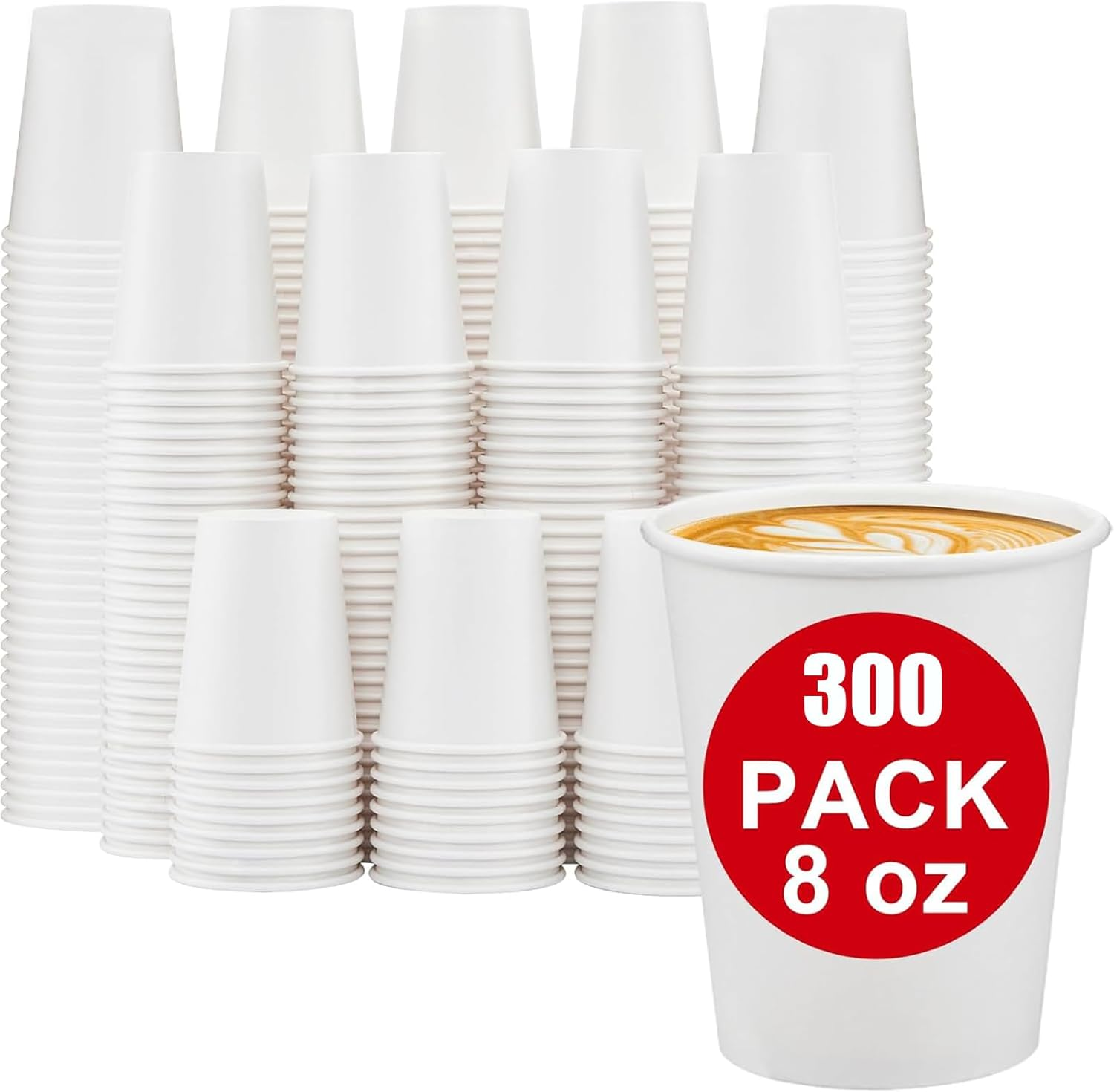 Aping 300 Pack Paper Cups 8 Oz, Disposable Coffee Cups, Paper Coffee Cups 8 Oz, White Hot/Cold Beverage Drinking Cups for Water Juice or Tea, Office Party Home Travel image number 5