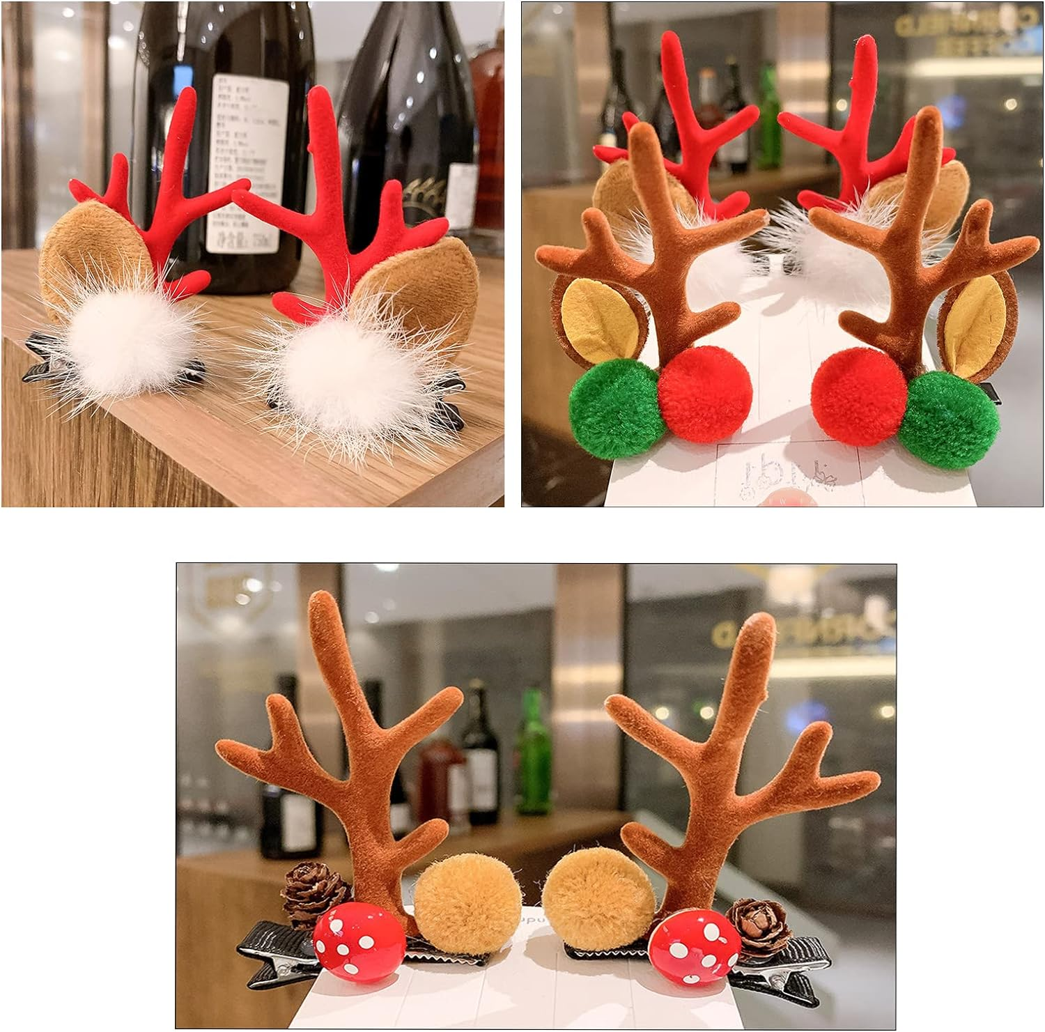 LERTREE 4 Pairs Girls Novelty Antler Hair Clip Women Hair Barrettes Cute Deer Horn and Ears Christmas Hair Pins Xmas Party Supplies (Red) image number 3