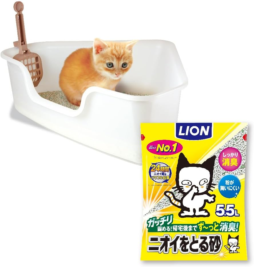 Cat Toilet Start Set, Lion, Cat Toilet, Odor Absorbing Sand, Compact Corner Type Cat Toilet + Odor Absorbing Sand, Unscented, 1.2 Gal (5.5 L) X 1 Bag, Set image number 3