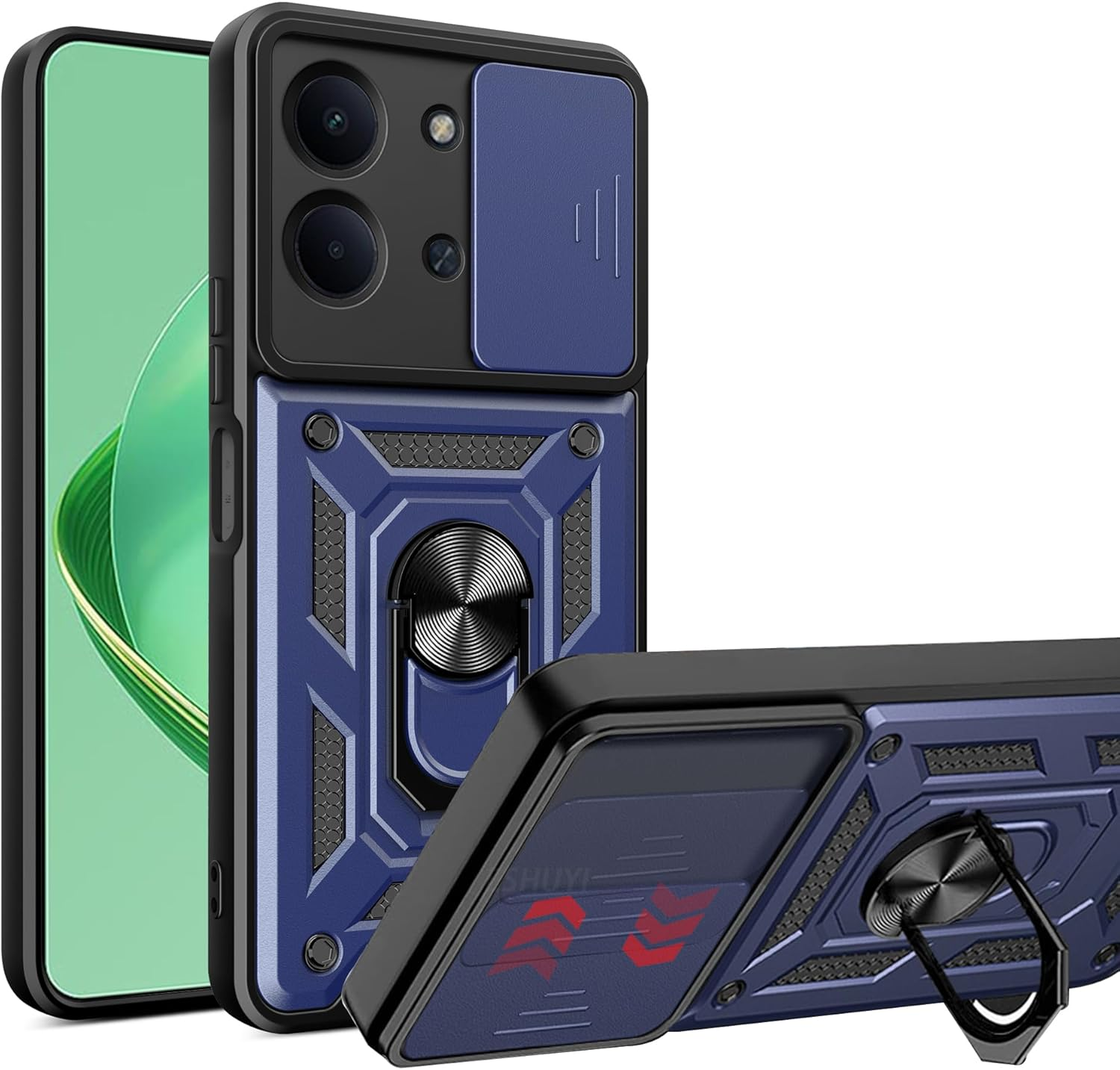 ESHUYI Case for Xiaomi Redmi 15C (4G/5G) with Slide Camera Cover [Camera Protection] [Ring Stand] [Case Compatible with Magnetic Car Mount] Shockproof Mobile Phone Case, Black