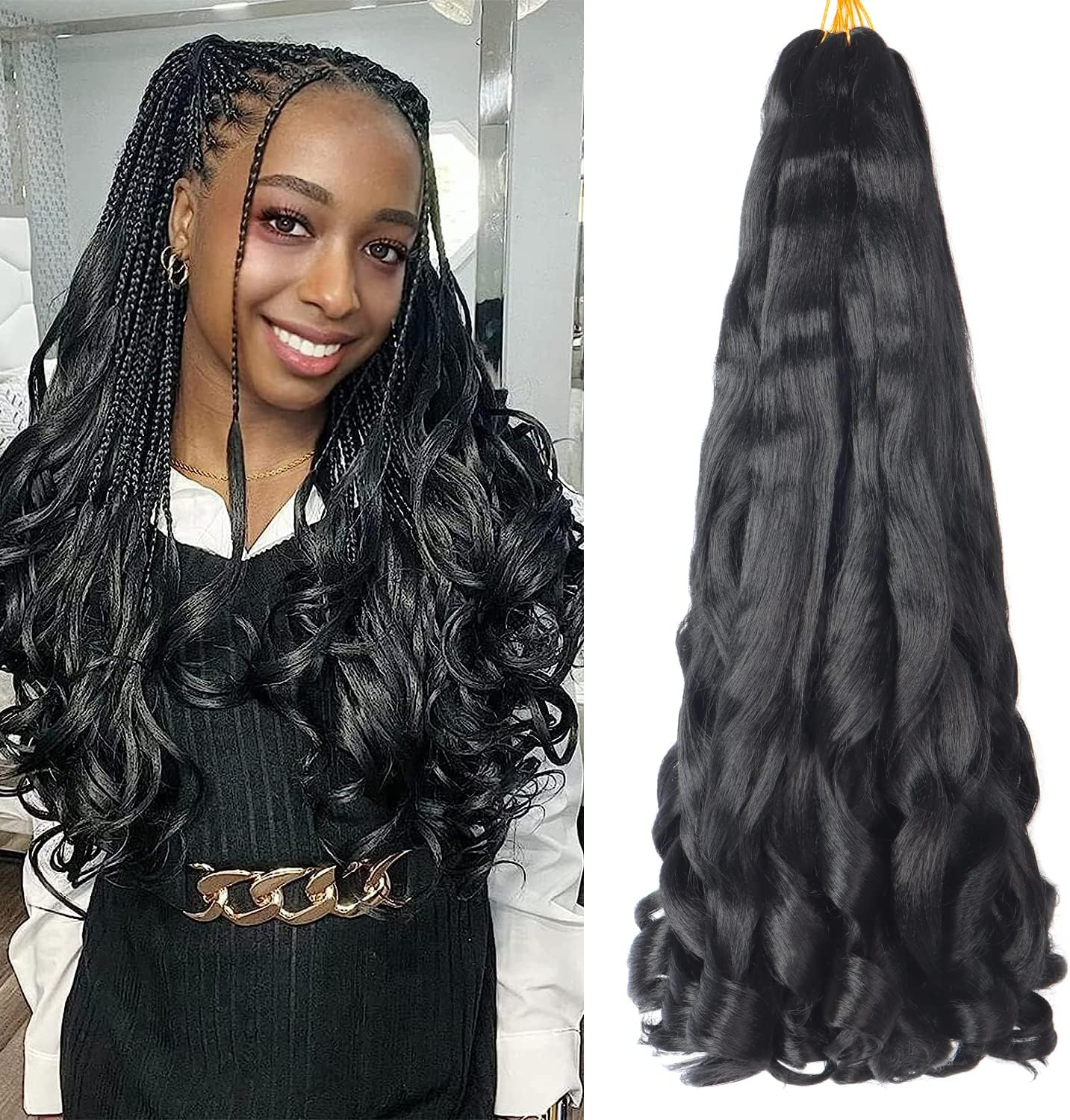 French Curly Braiding Hair for Box Braids 8 Paquets 22 Pouces Tresses French Curl Vague L&acirc;che Crochet Tresses Deep Wave Braiding Hair Crochet Braids Spanish Curly Hair Extensions