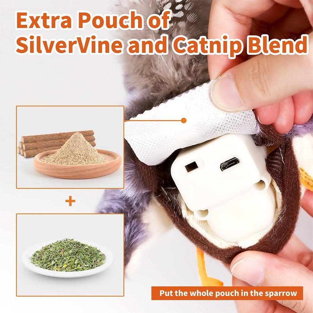 Piper Tomi Interactive Cat Toy - Touch Activated Chirping Bird with Flapping Wings - Kitten Toy with Remote (2Pcs) image number 4