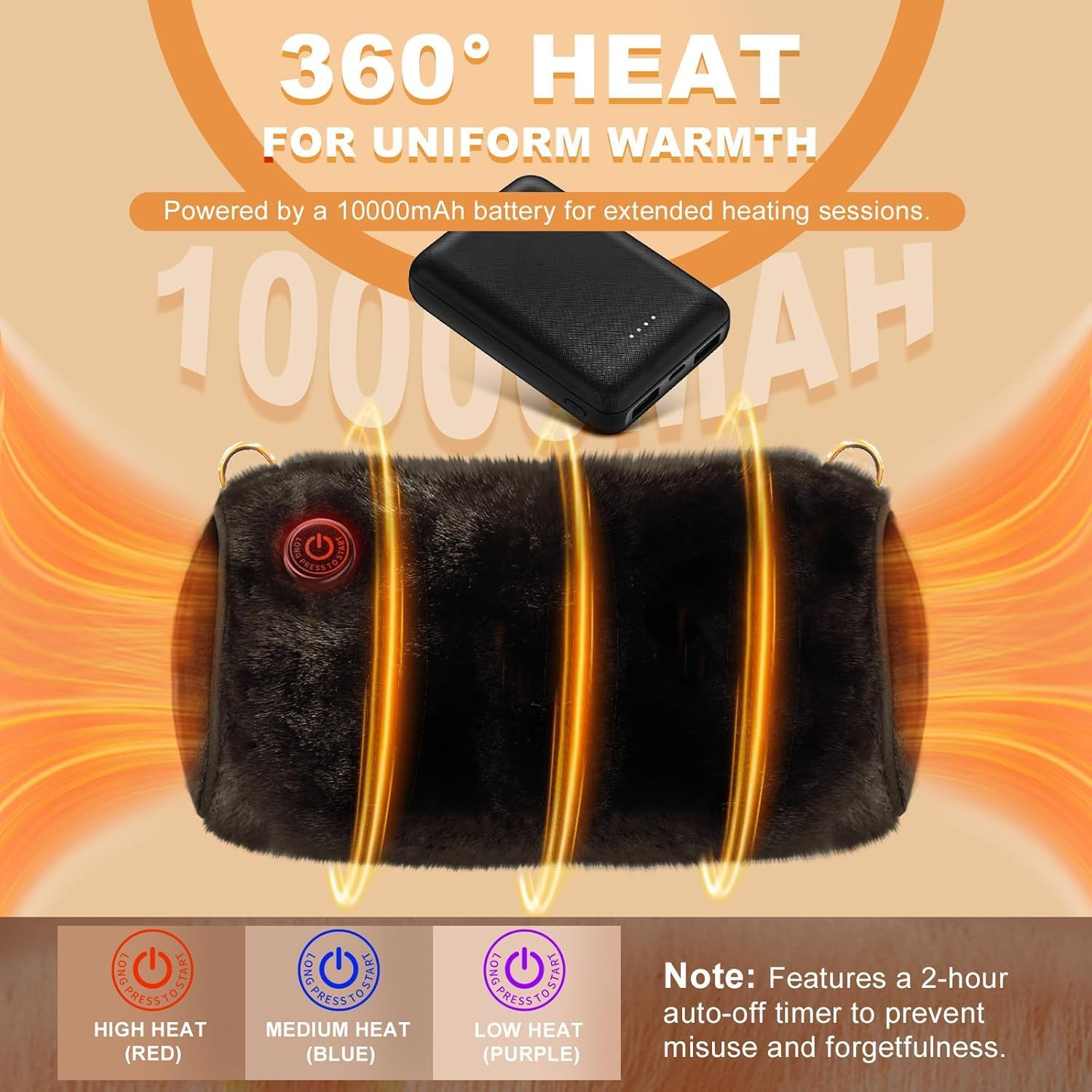 Uncn Rechargeable Hand Warmer Pouch with 10000Mah Power Bank Electric Heated Gloves for Women Reusable Portable Muff Shoulder Bag for Winter Cold Weather Gifts image number 4