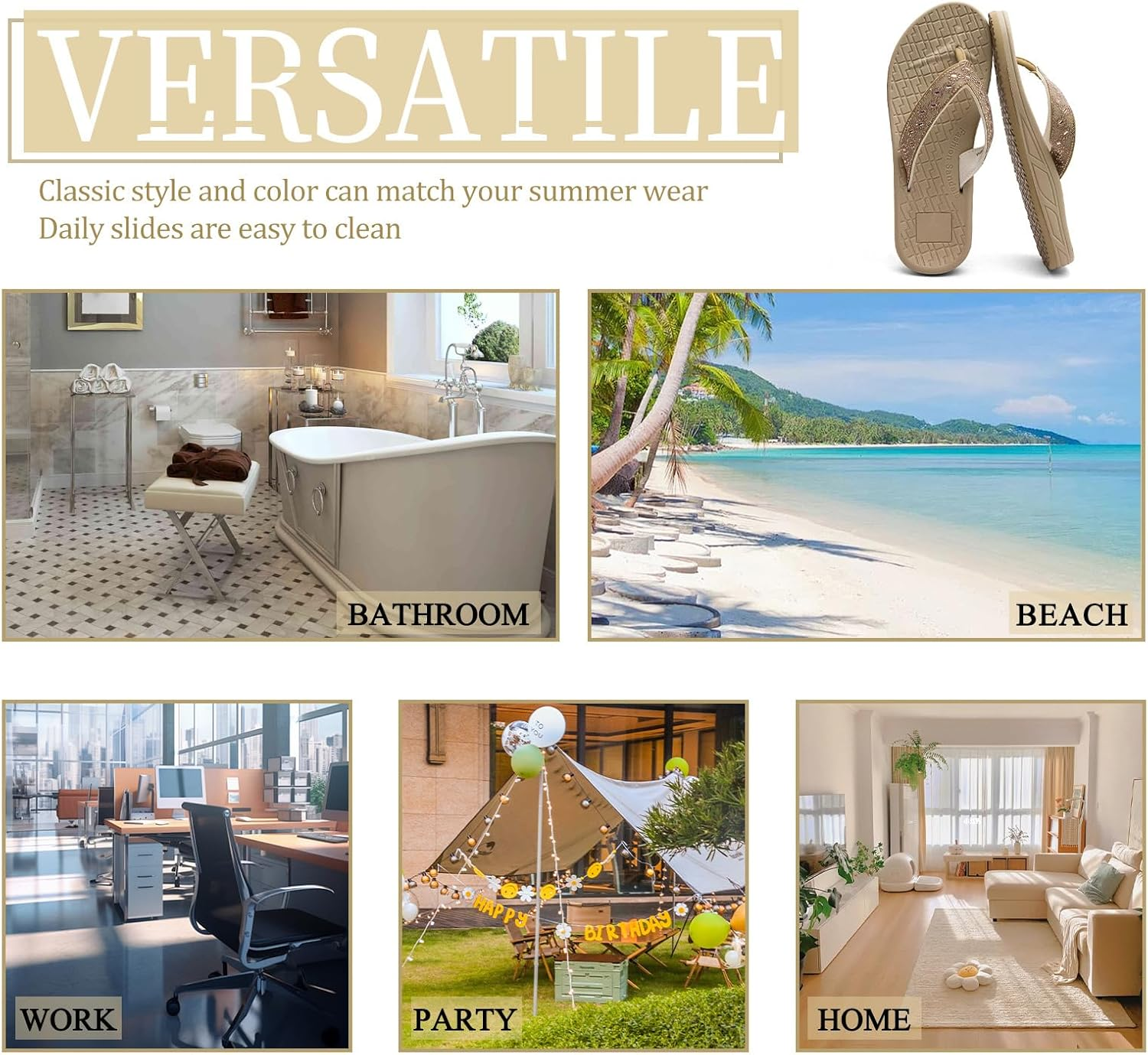 Flip Flops for Women with Arch Support Rhinestone Comfortable Summer Beach Walking Thong Sandals Orthotic Rubber Soles Flip Flop Slippers Slip on Indoor Outdoor image number 5