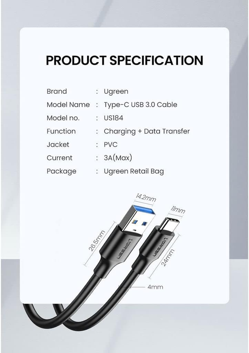 UGREEN 20884 USB 3.0 to USB-C Cable Black 2M
