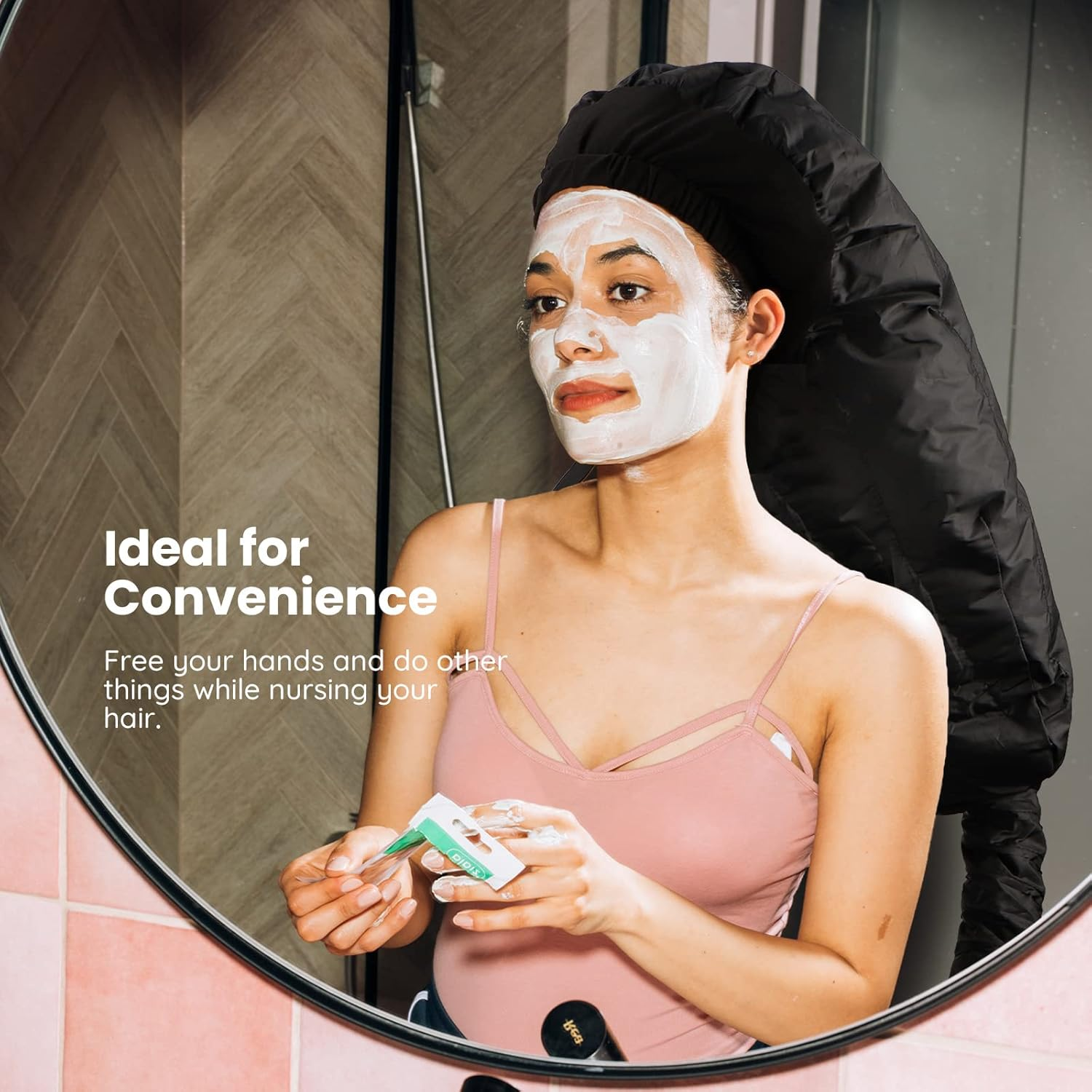 Segbeauty Bonnet Hooded Hair Dryer Attachment, Extra Large Adjustable Deep Conditioning Cap, Upgraded Hair Drying Hoods with Elastic Strap for Natural Curly Textured Hair Care, Fast Drying, Styling