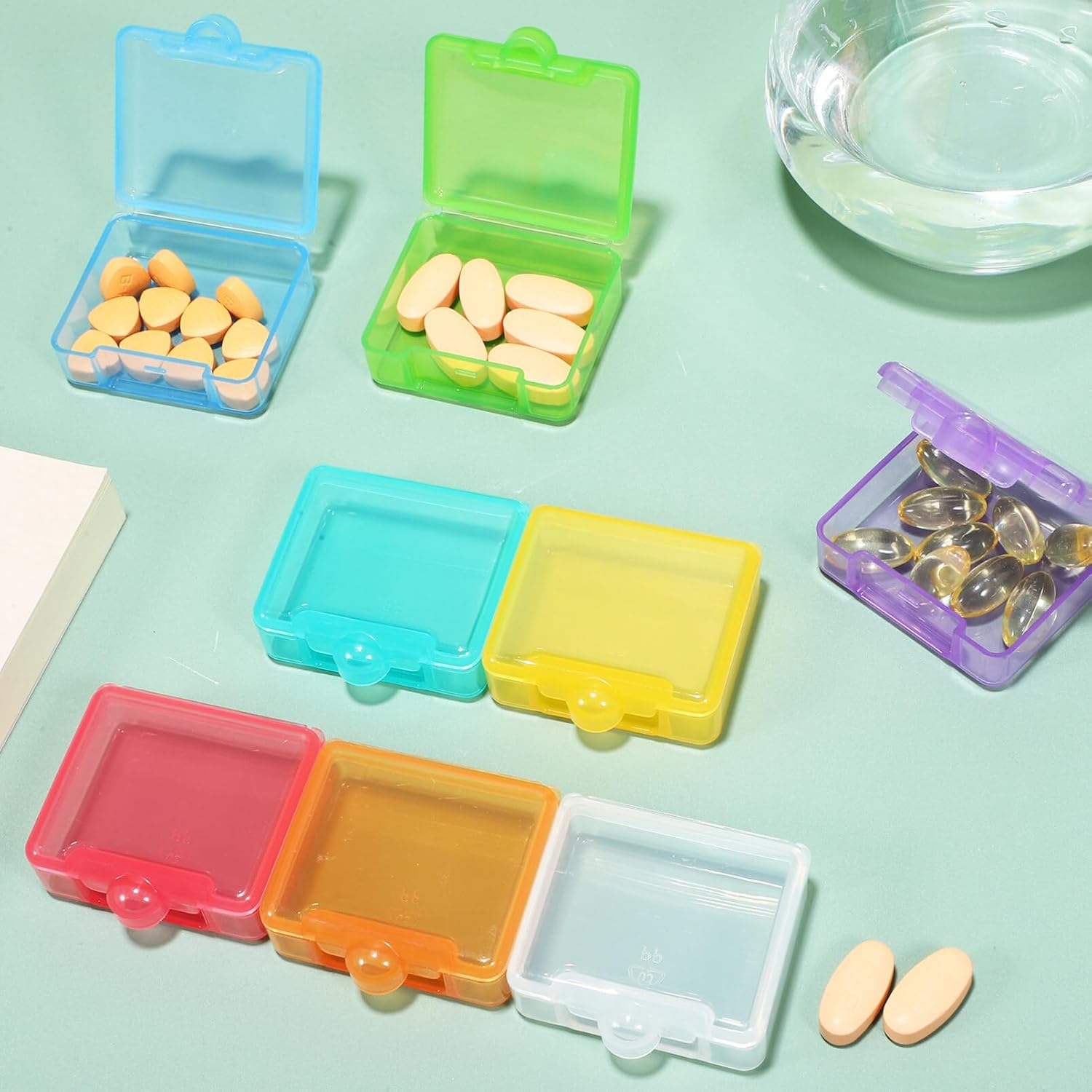 GLEAVI Small Pill Box, 8 Pcs Square Pill Case Cute Pill Organizer Daily Single Pill Containers Travel Medicine Storage Container for Tablets Fish Oils (8 Colors)