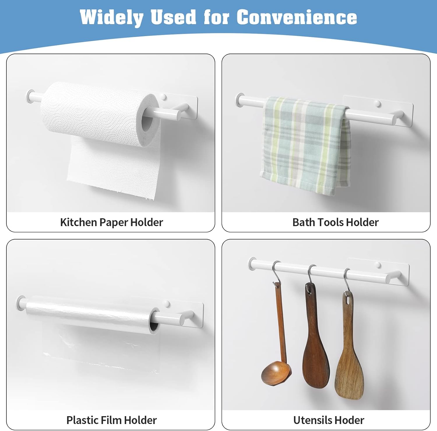 Theaoo White Paper Towel Holder - under Cabinet Paper Towel Holder for Kitchen, Adhesive Paper Towel Roll Rack for Bathroom Towel, Wall Mounted Matte Black Paper Towel Rack, SUS304 Stainless Steel - Black,Rose Gold image number 6