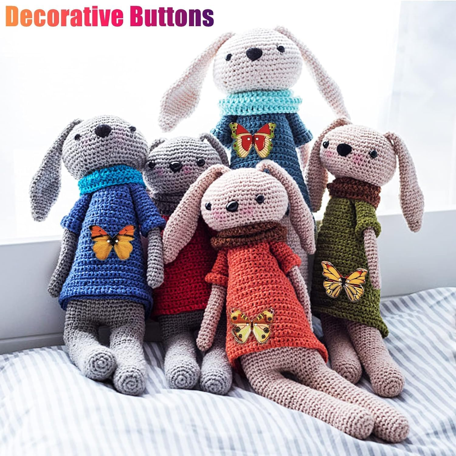 Wooden Butterfly Buttons for Crafts, 200Pcs DIY Vintage Wood Butterfly Cute Insect Buttons for Sewing 1 Inch Colorful 2 Holes Small Cartoon Decorative Buttons for Crafts Clothes Accessories image number 1