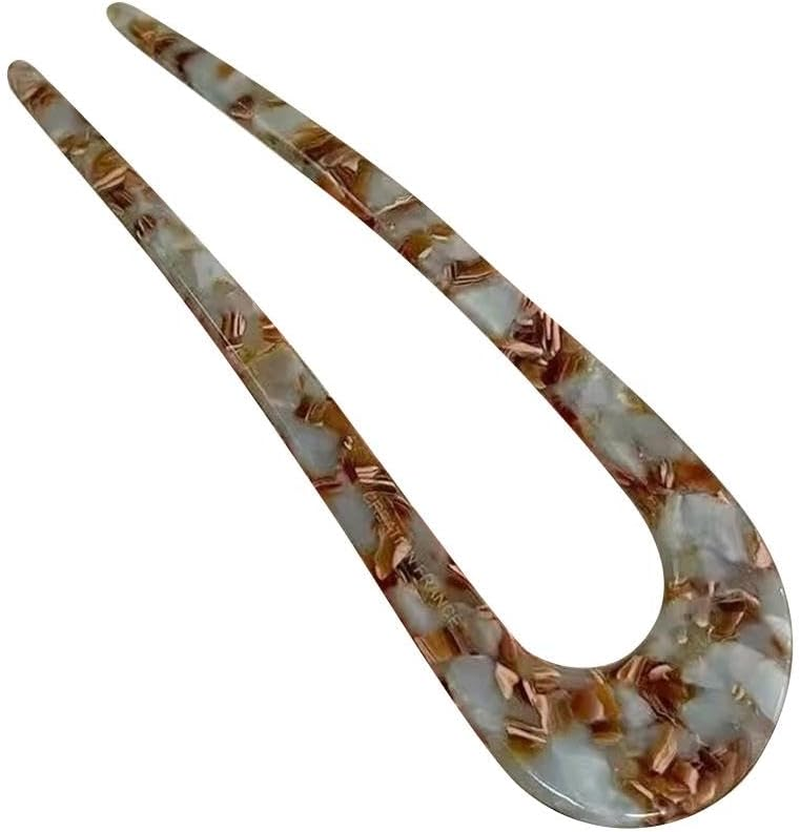 French Cellulose Acetate Hairpins Forks Vintage Print U-Shape Hair Pins Clips Hair Prong Bun Sticks 2 for Women Hair Access