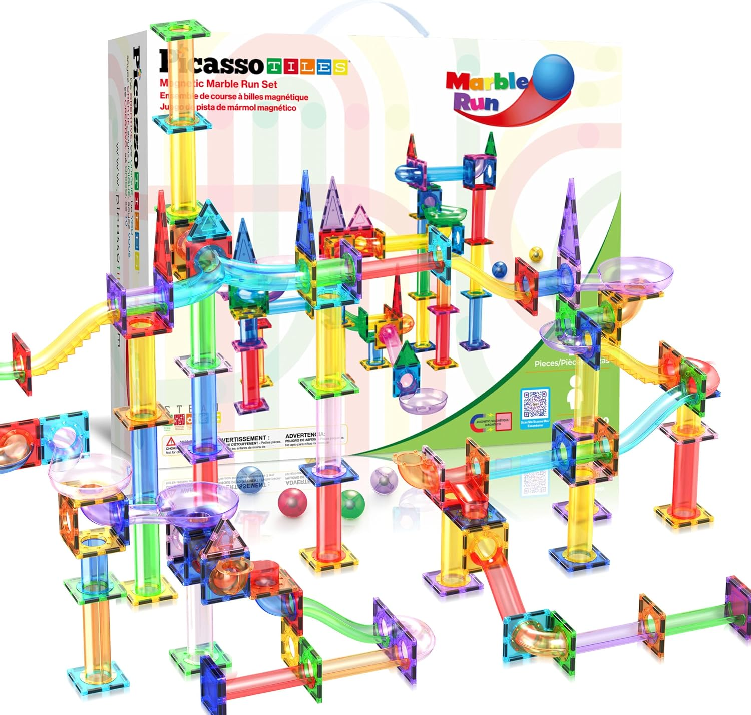 Picassotiles Marble Run 150-Piece Magnetic Tile Race Track Toy Play Set STEM Building & Learning Educational Magnet Construction Kit Child Brain Development Toys Boys Girls Age 3 4 5 6 7 8+ Years Old image number 3
