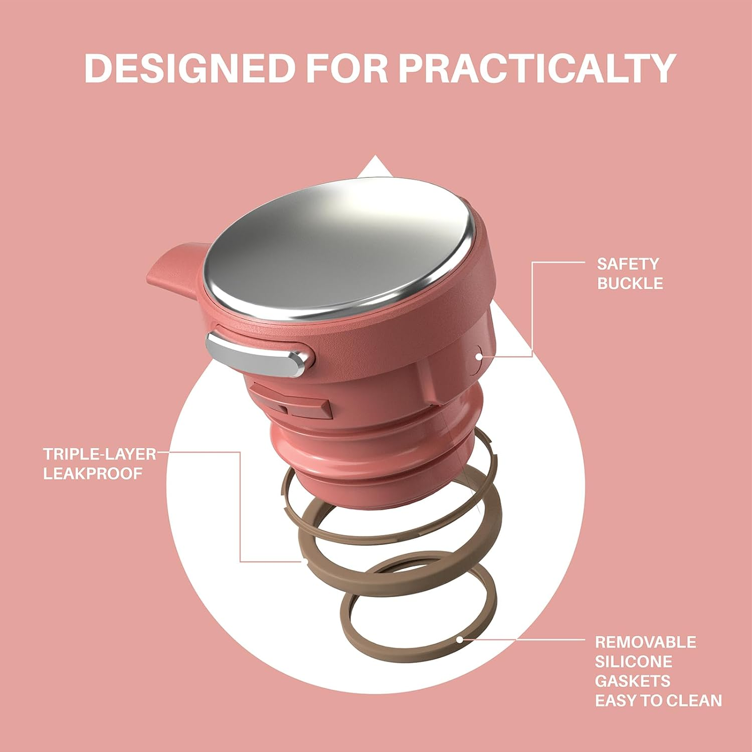 IDEUS Vacuum Insulated Coffee Carafe, 68 Oz (2 Liters) Stainless Steel Milk Jug Thermal Tea Pot Hot & Cold Water Beverage Dispenser (Coral) image number 3