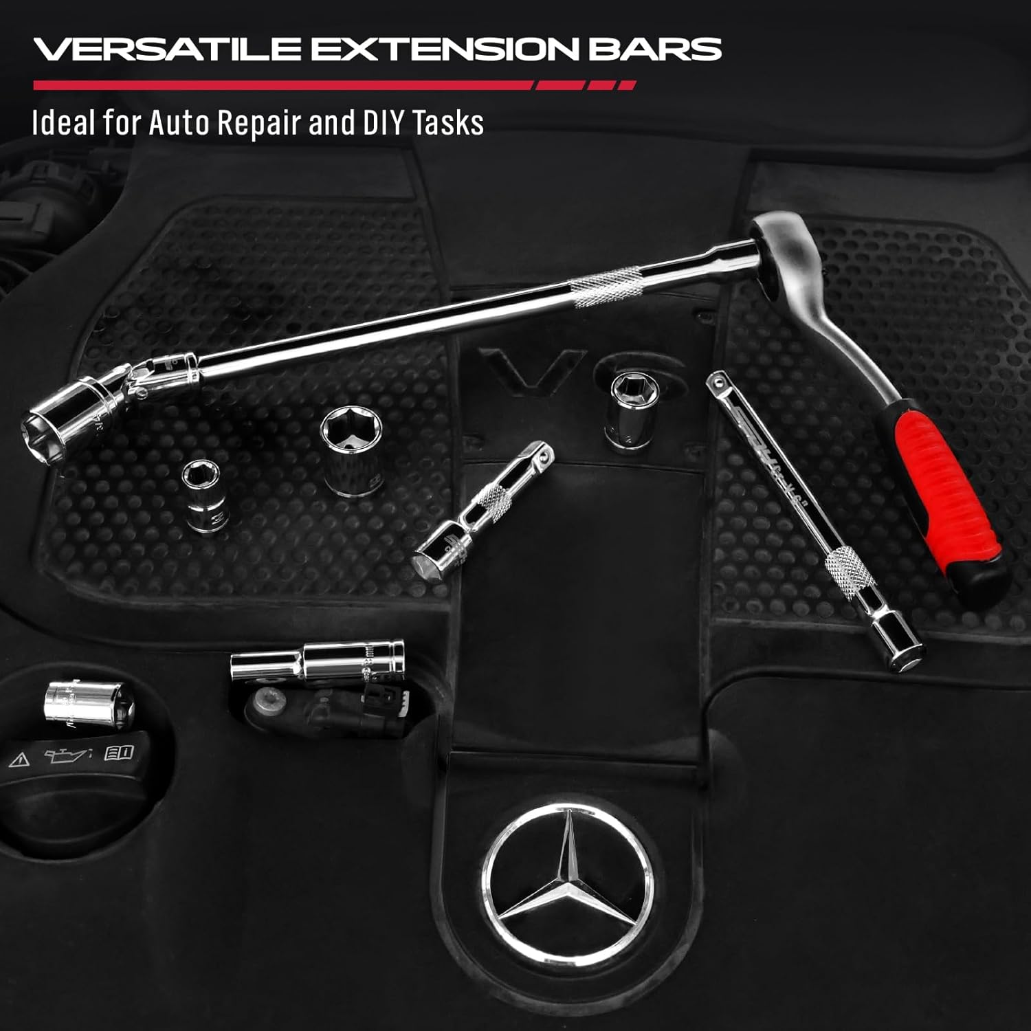 4-Piece 3/8" Drive Socket Extension Bar Set, Professional Socket Extension Set Include 3, 6, and 10 Inch Extensions and 3/8 Inch Drive Universal Joint Sockets, Premium Cr-V Steel Construction image number 6