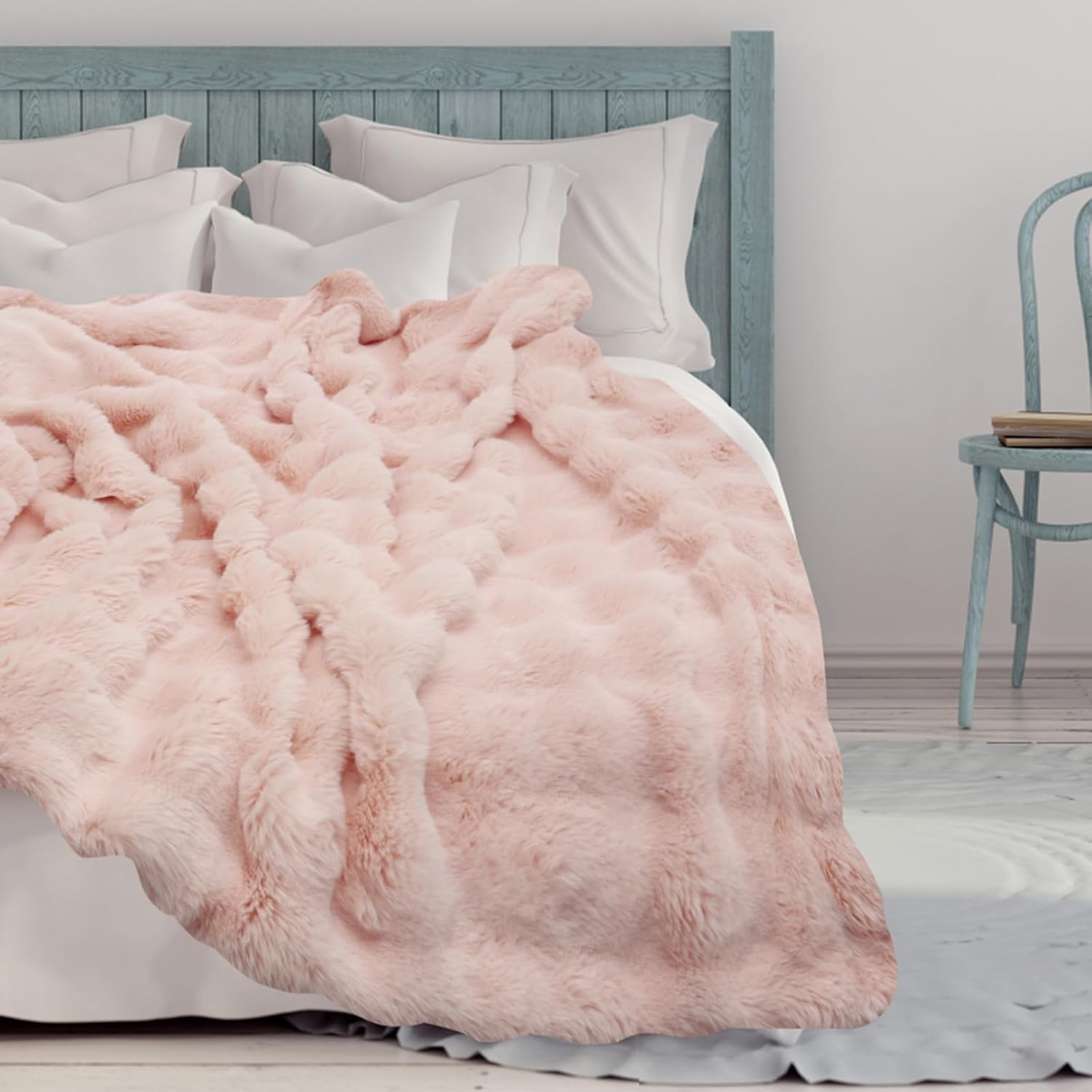 Luxury Plush Throw Blanket 51&times;63In, Super Comfort Oversized Warm Bubble Plush Throw Blanket, Soft Cozy Blanket, Warm Bed Throws for Couch Chair Bed Sofa -Light Pink image number 1
