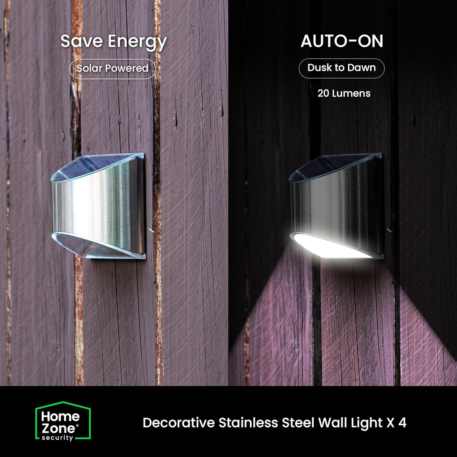 Home Zone Security Solar Wall Lights - Decorative Outdoor Solar Fence Post and Step Lights, Weatherproof with No Wiring Required, Stainless Steel (4-Pack) image number 3
