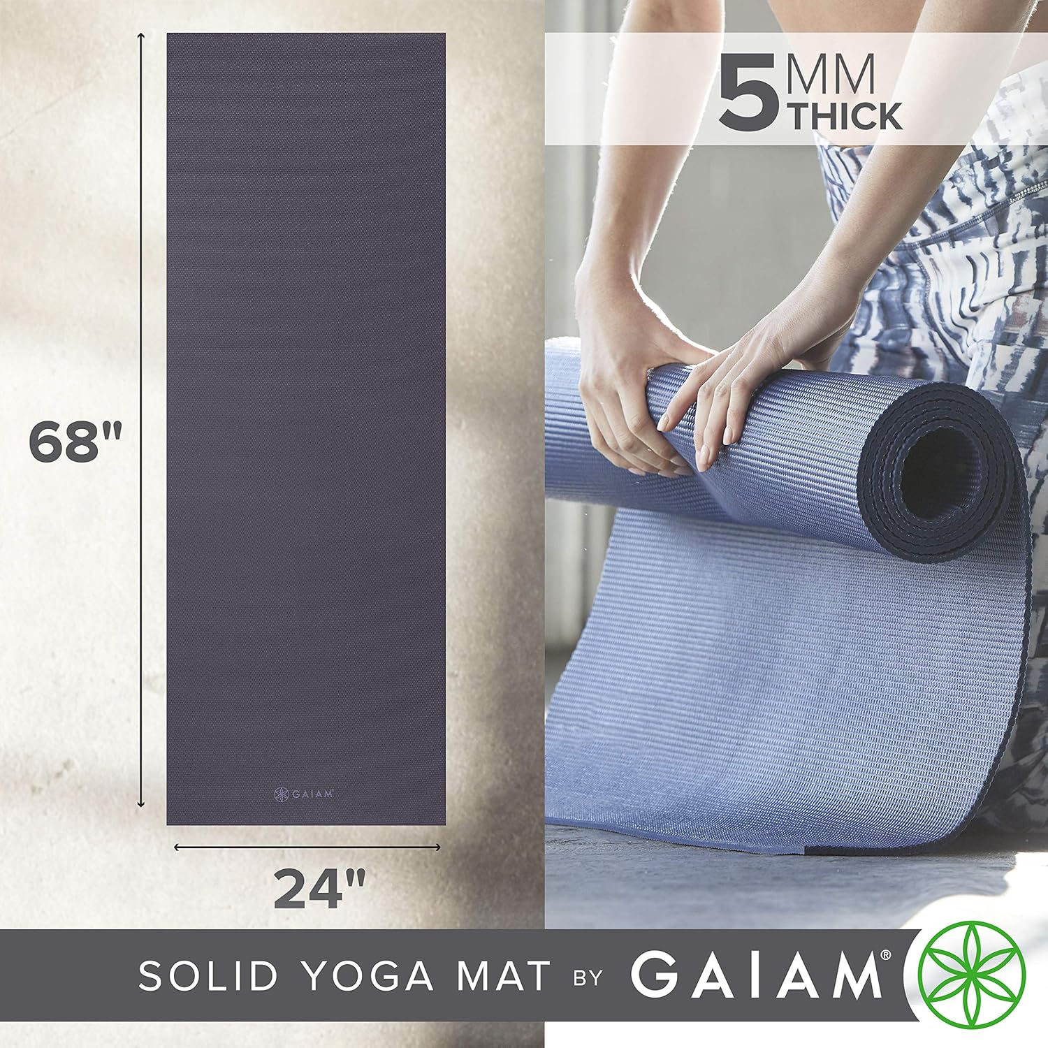 Gaiam Yoga Mat - Premium 5Mm Print Thick Non Slip Exercise & Fitness Mat for All Types of Yoga, Pilates & Floor Workouts (68" X 24" X 5Mm) - Aubergine Point image number 2