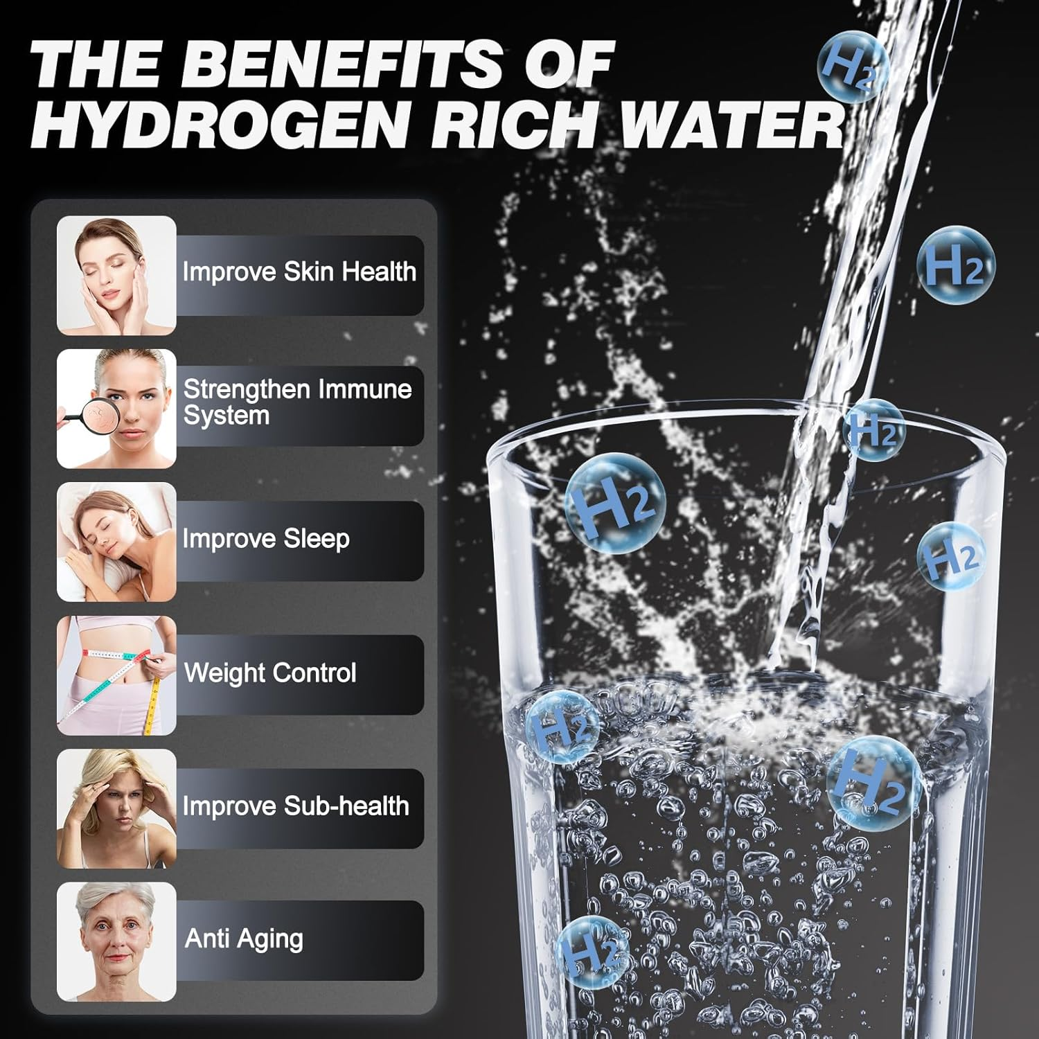 Hydrogen Water Bottle, Hydrogen-Rich Water Generator Bottles -Upgraded SPE/PEM Technology, Portable Rechargeable Hydrogenated Water Glass Bottle (Suitable for Purified & Distilled Water) image number 5